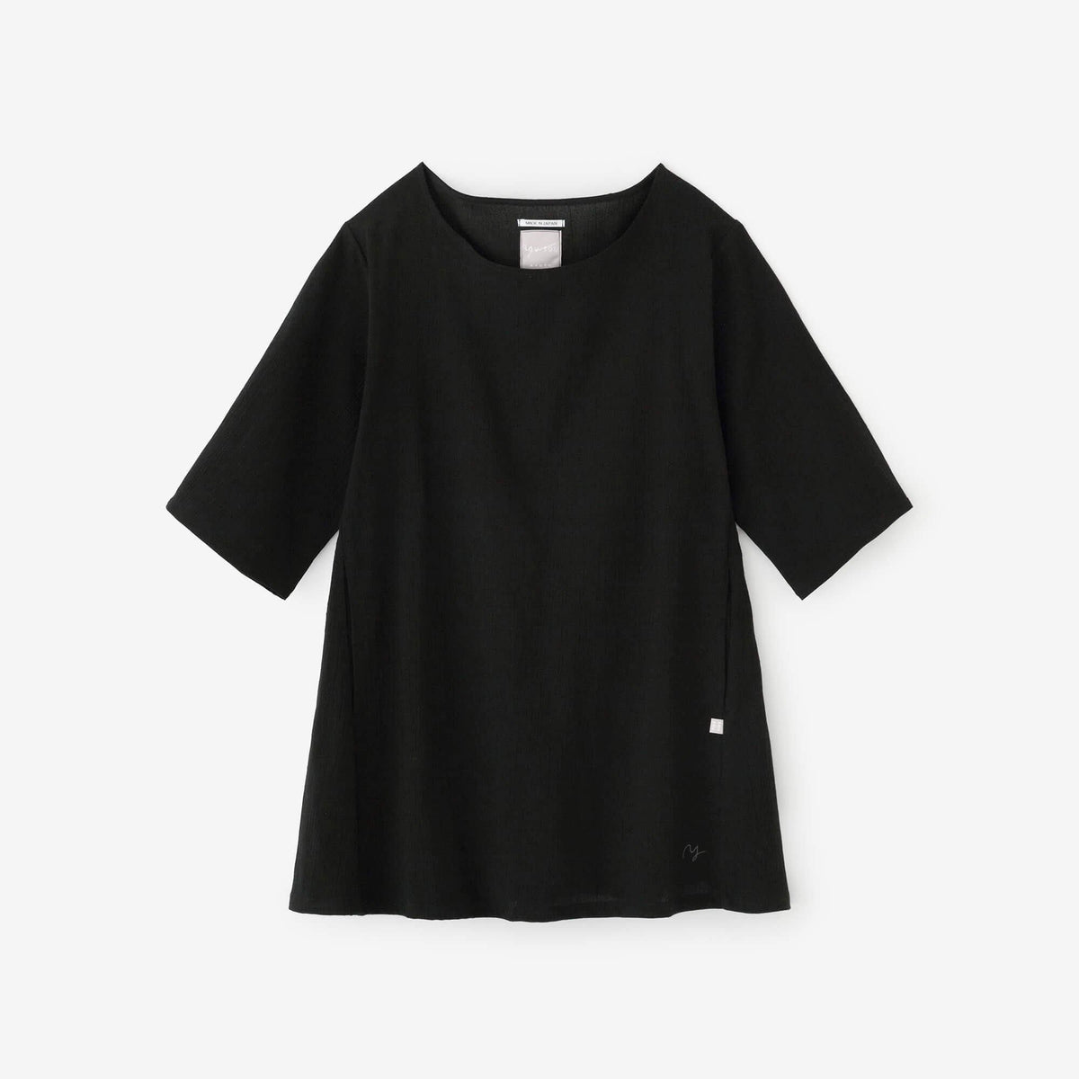 高島縮 20/20 六分袖チュニック／濡羽色（ぬればいろ）