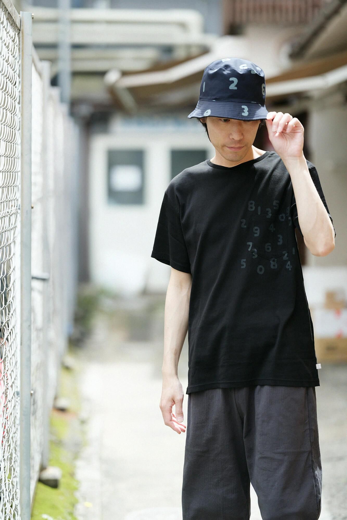 高島縮棉 40/40短袖口袋T-shirt /黑色× SO-SU-U十數 昆