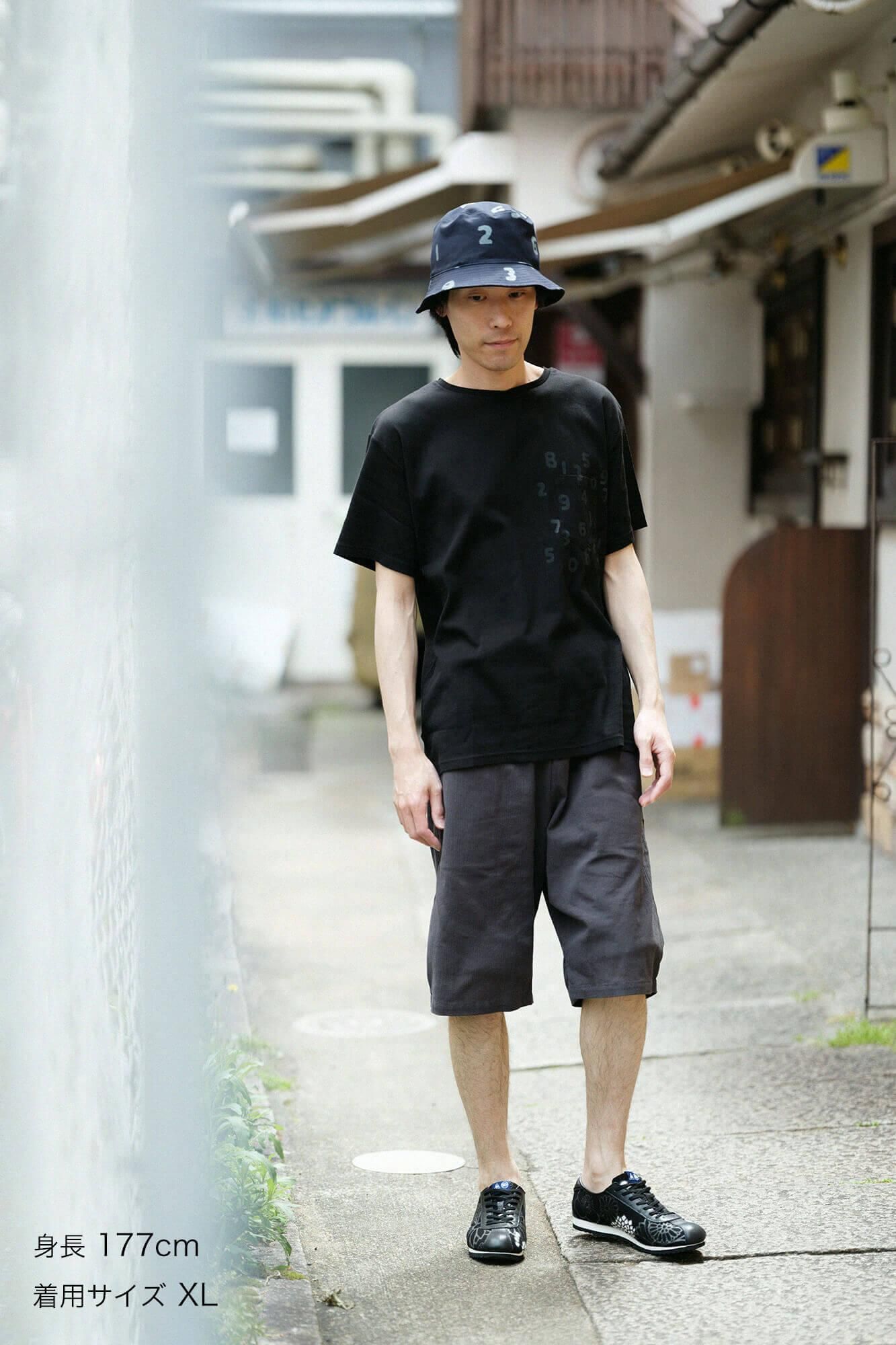 高島縮棉 40/40短袖口袋T-shirt /黑色× SO-SU-U十數 昆