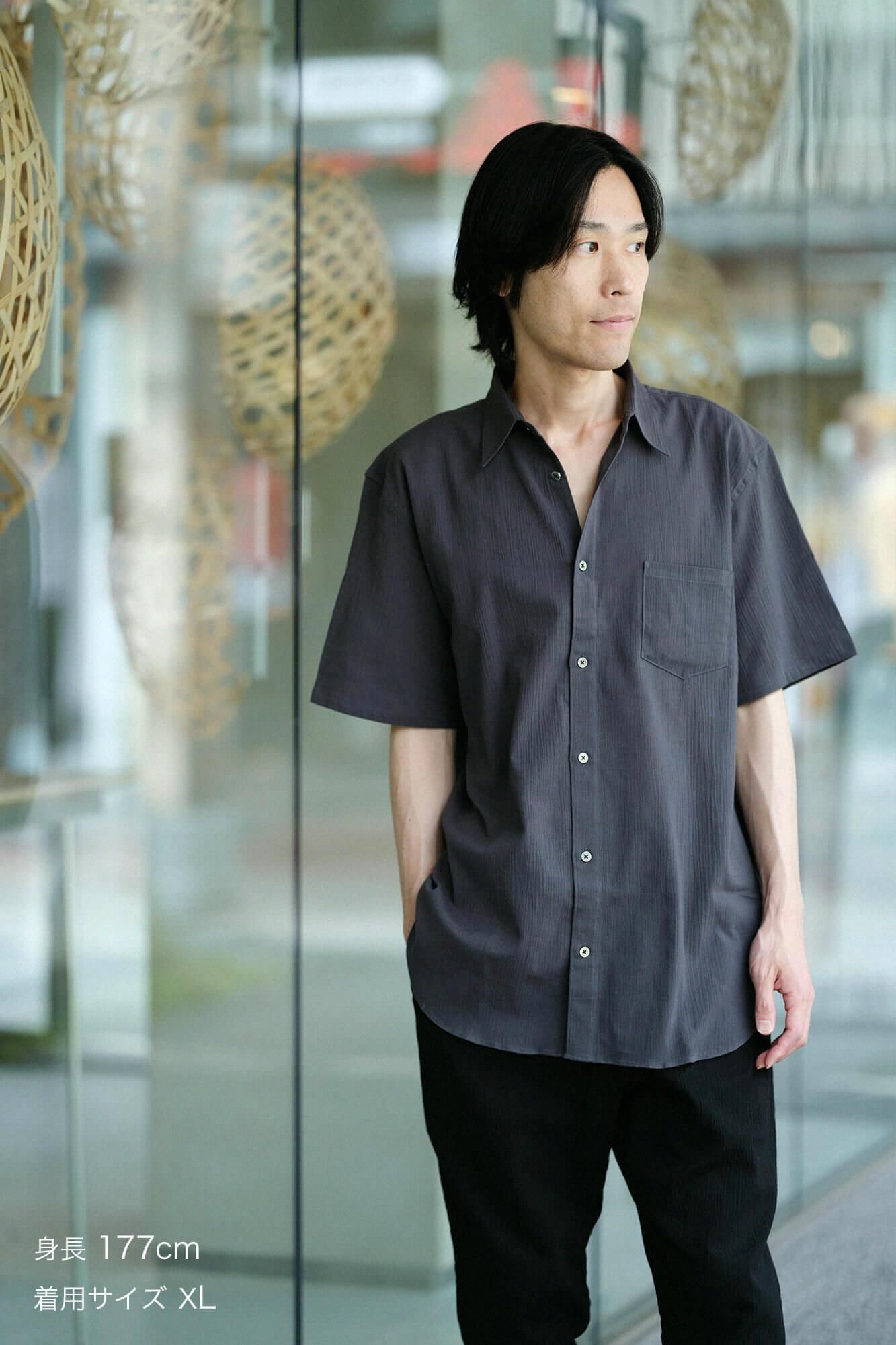 高島縮棉 20/20 短袖襯衫／深鉛色