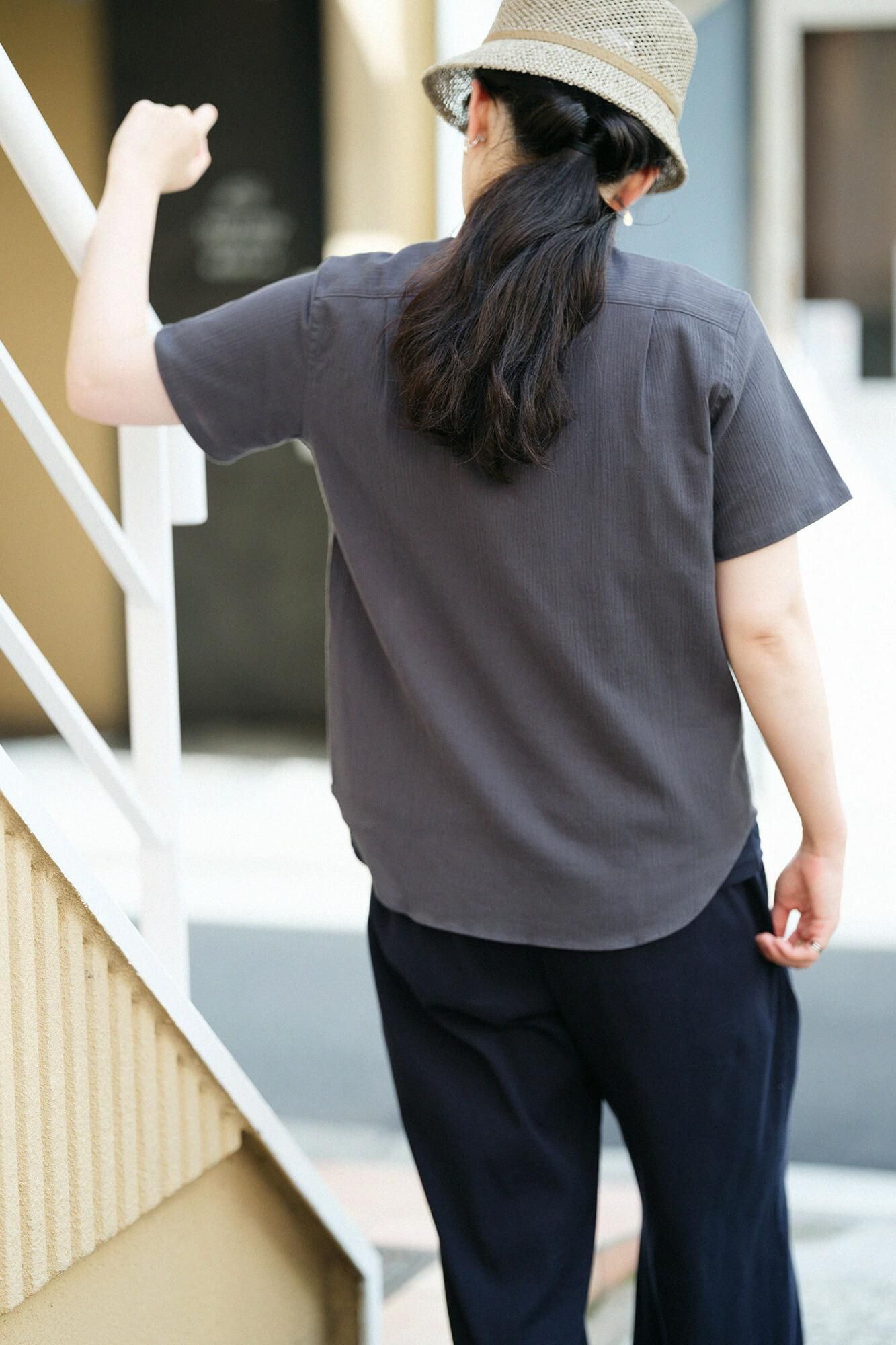 高島縮棉 20/20 短袖襯衫／深鉛色