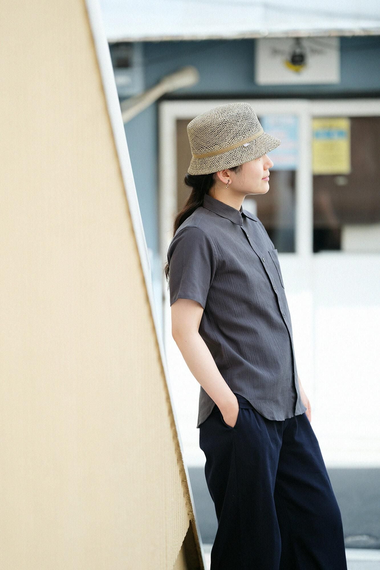 高島縮棉 20/20 短袖襯衫／深鉛色