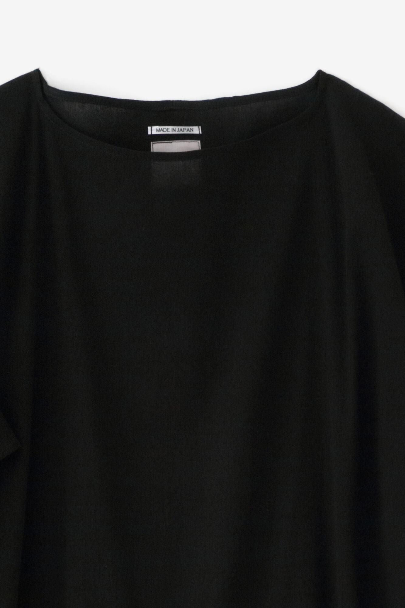 高島縮棉40/40 寬袖船領 長版上衣／黑色