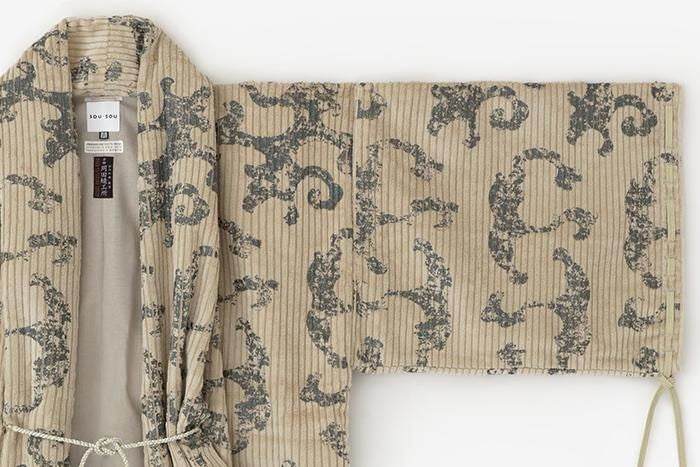 【net Limited】Corduroy Rectangular Sleeve Coat with Lining /  Yama Raging Billows Era Beige