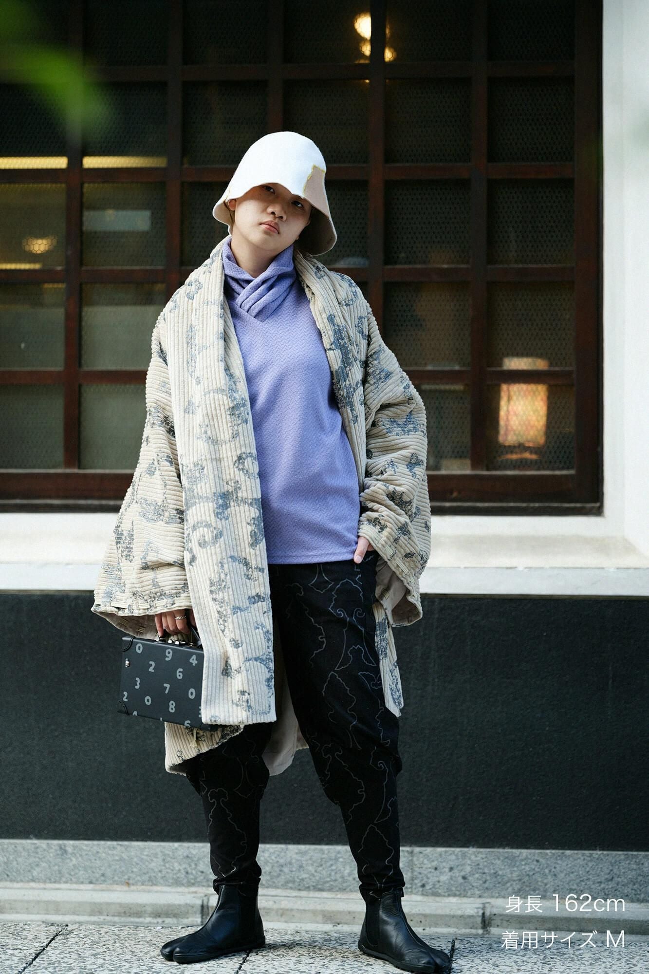 【net Limited】Corduroy Rectangular Sleeve Coat with Lining /  Yama Raging Billows Era Beige