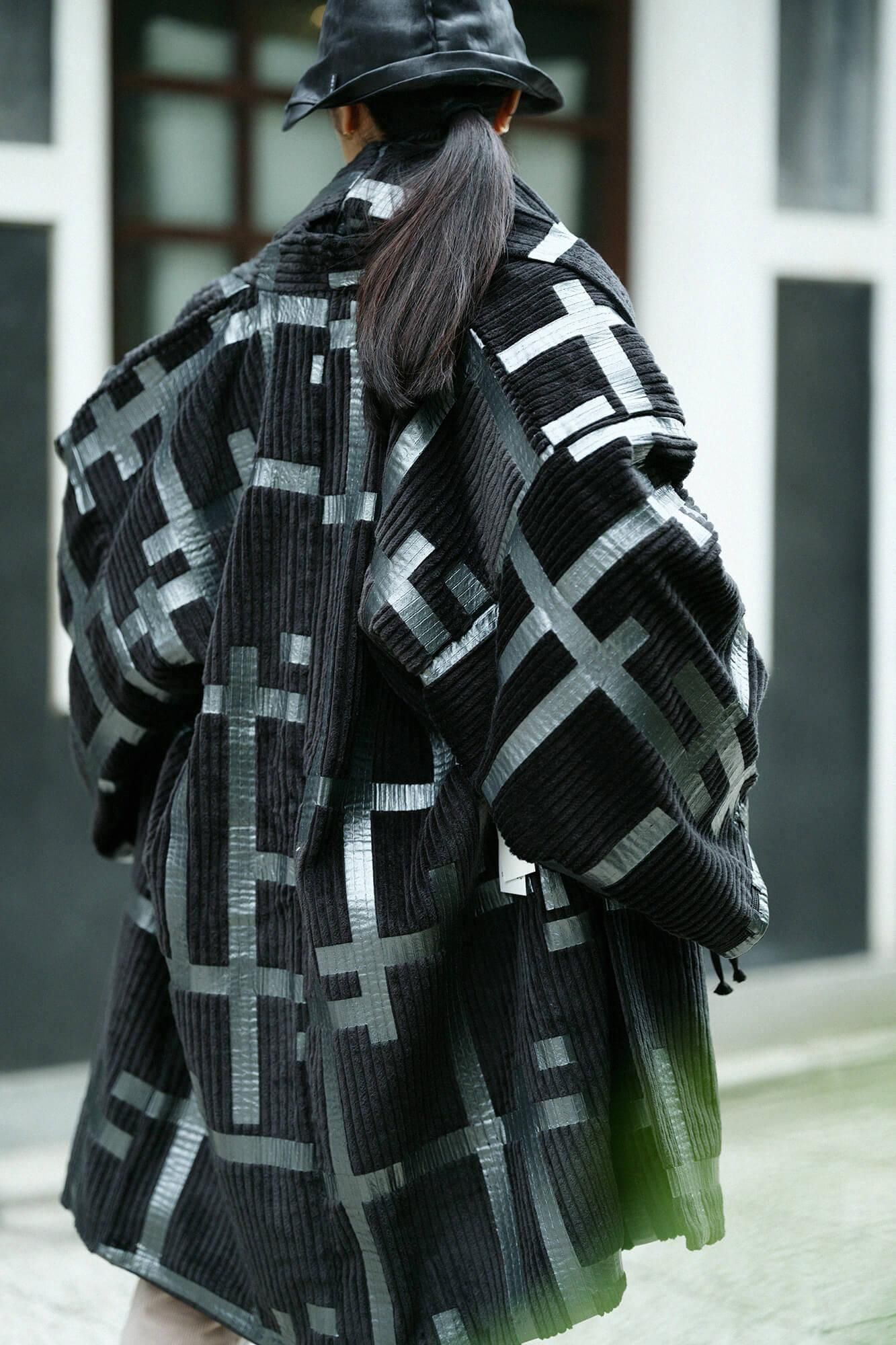 【net Limited】Corduroy Rectangular Sleeve Coat with Lining / Fence Black