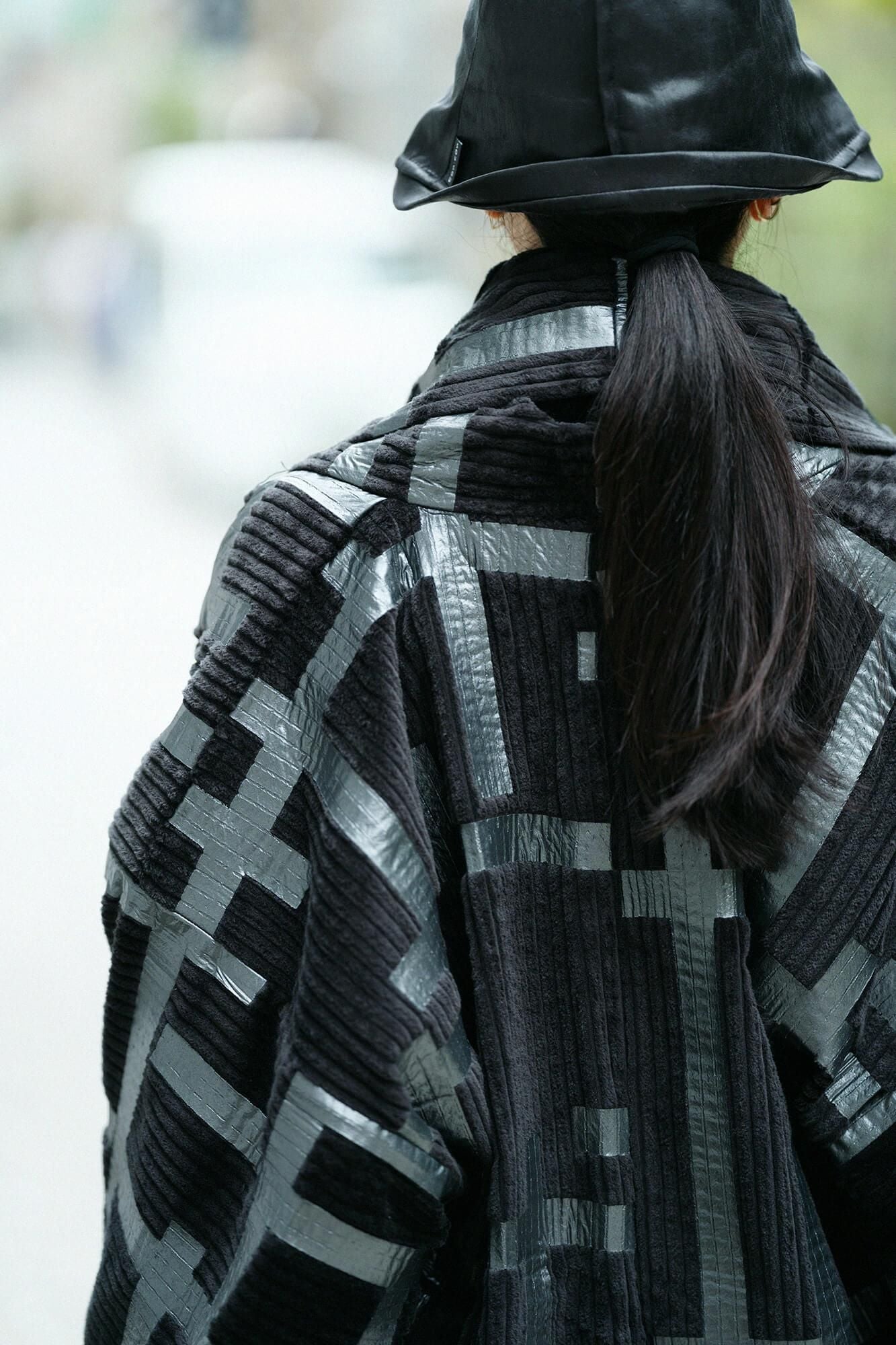 【net Limited】Corduroy Rectangular Sleeve Coat with Lining / Fence Black