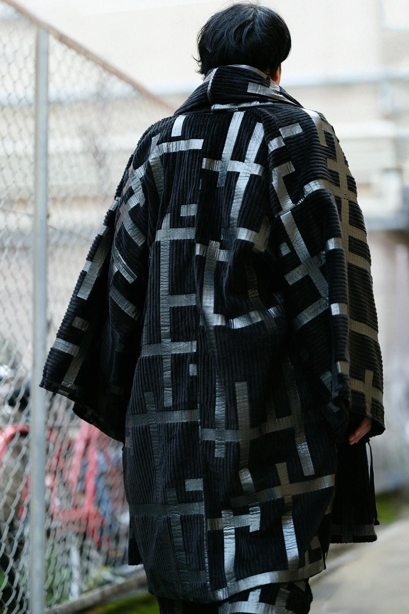 【net Limited】Corduroy Rectangular Sleeve Coat with Lining / Fence Black