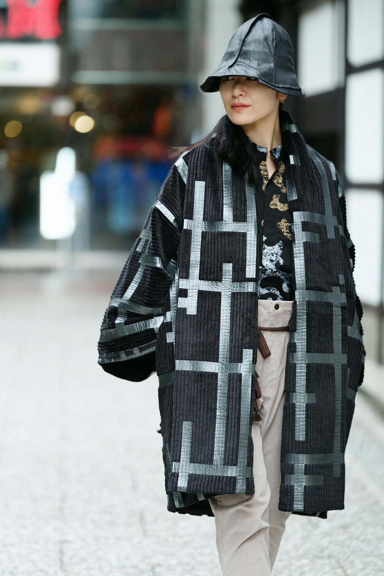 【net Limited】Corduroy Rectangular Sleeve Coat with Lining / Fence Black