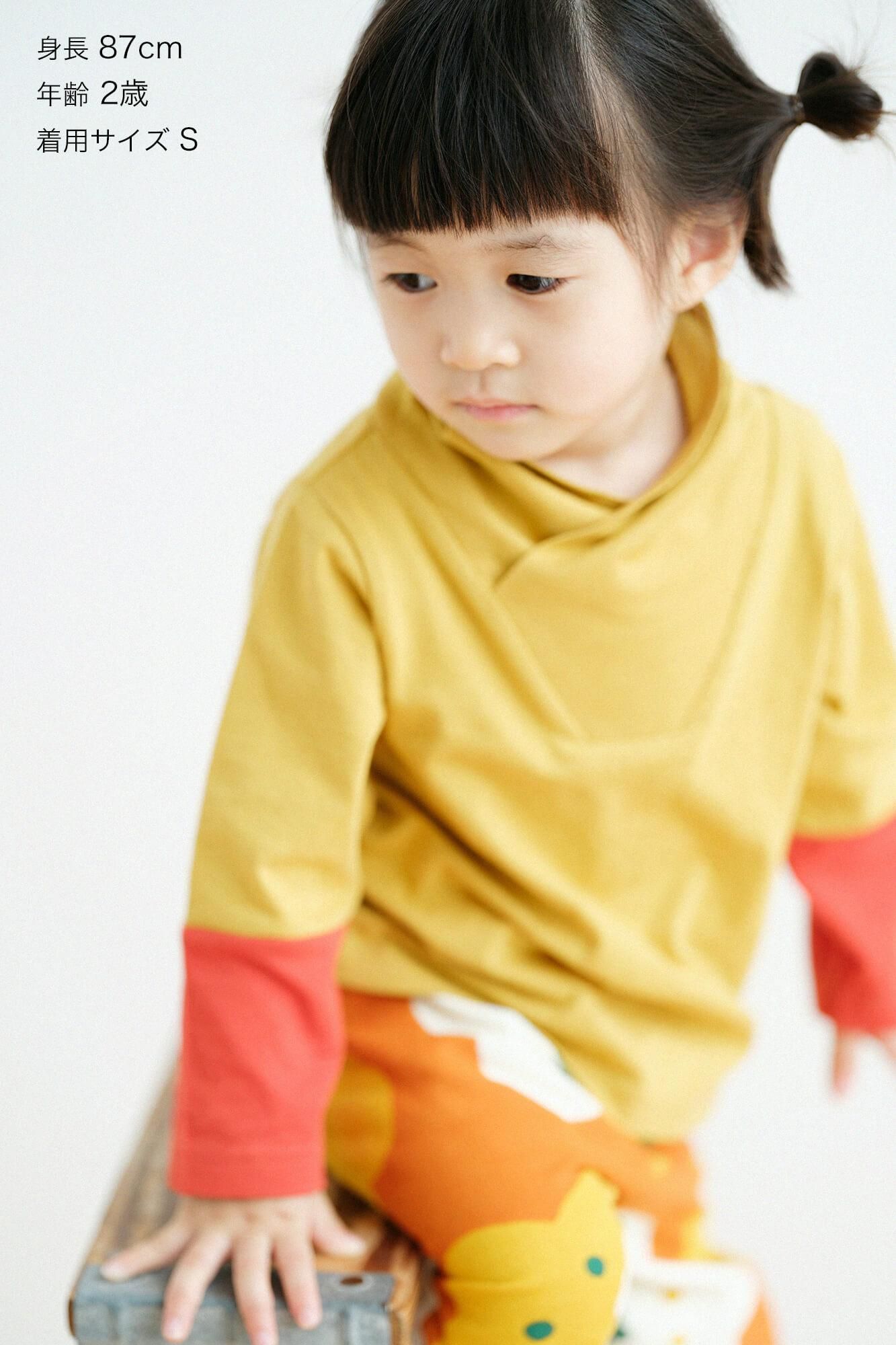 ●雙色袖 上衣／黃色×橙色