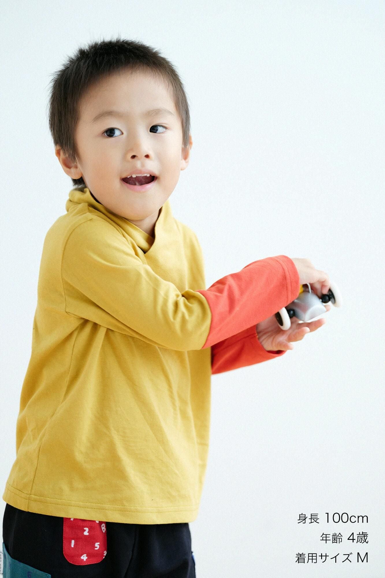 ●雙色袖 上衣／黃色×橙色