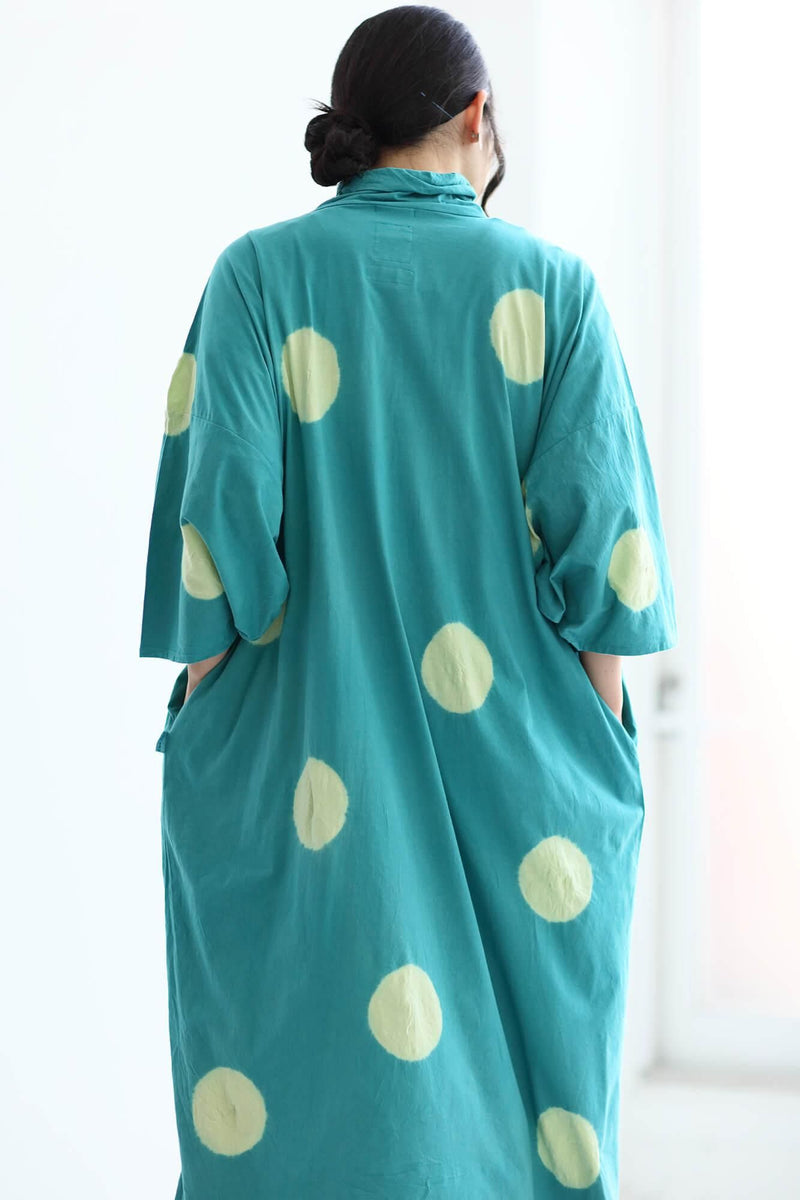 田端紮染 高領圓弧袖長方形洋裝