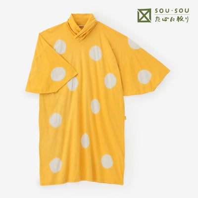 Tabata Tie-dye Turtle Neck Naginata Rectangular Dress / Polka Dots Mango Yellow×Milky White