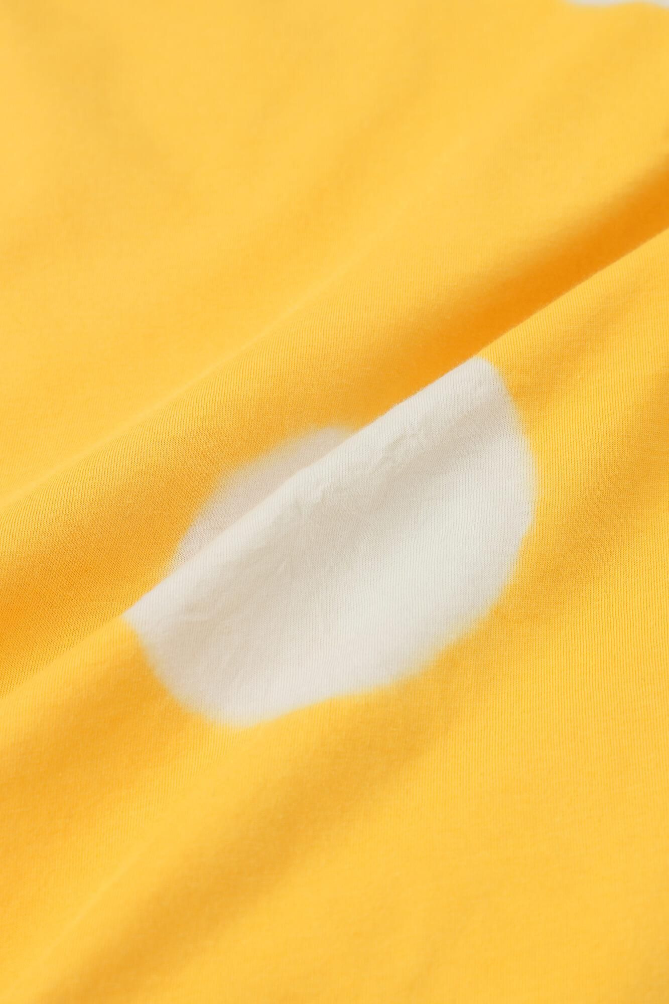 田端紮染 高領圓弧袖長方形洋裝／大圓點 淡黃色×乳白色