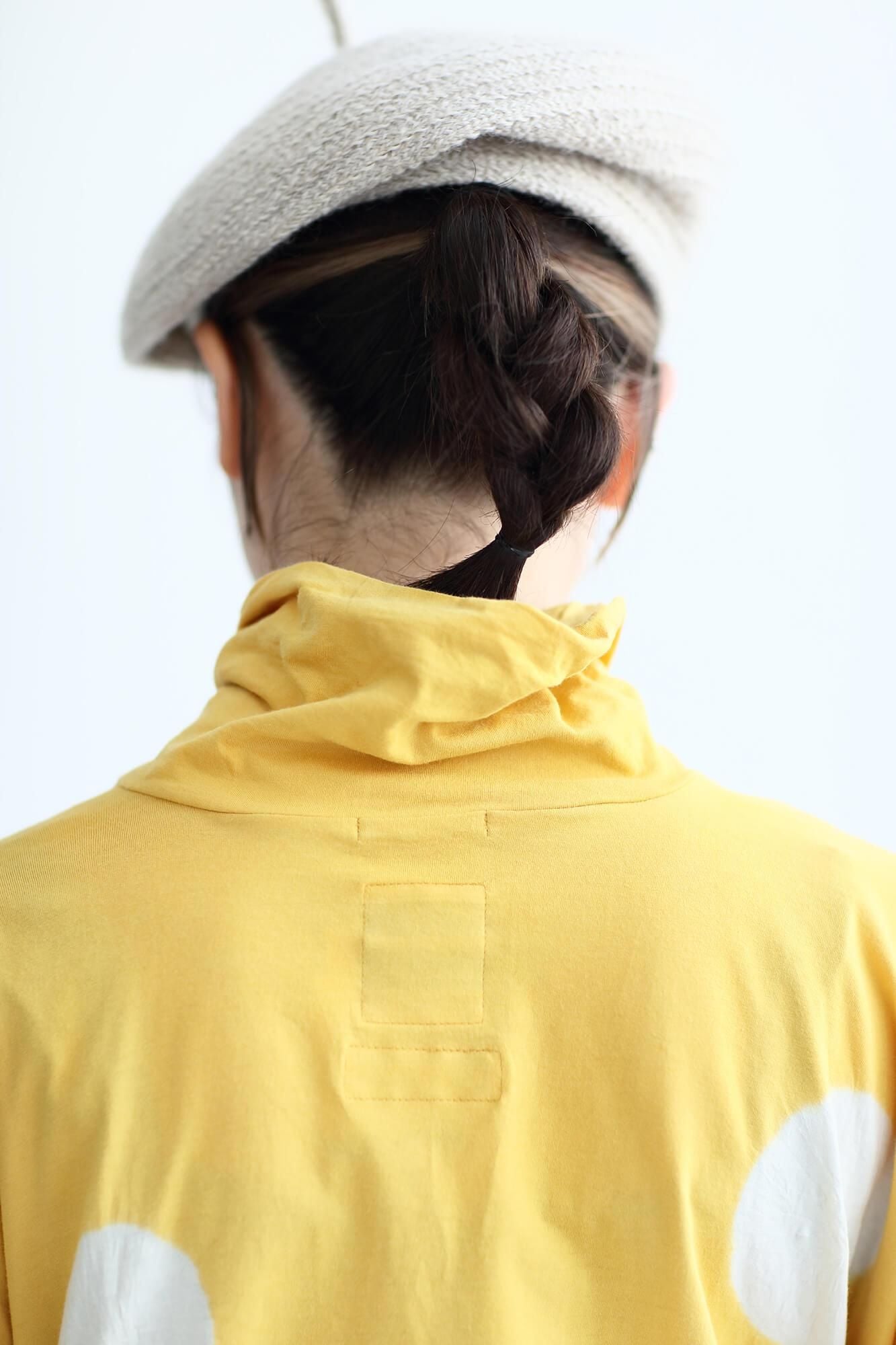 田端紮染 高領圓弧袖長方形洋裝／大圓點 淡黃色×乳白色