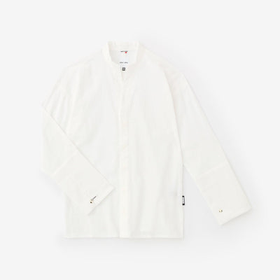 Chizimi Cotton 20/20 Band Collar Tight-sleeved Kimono Shirt / White