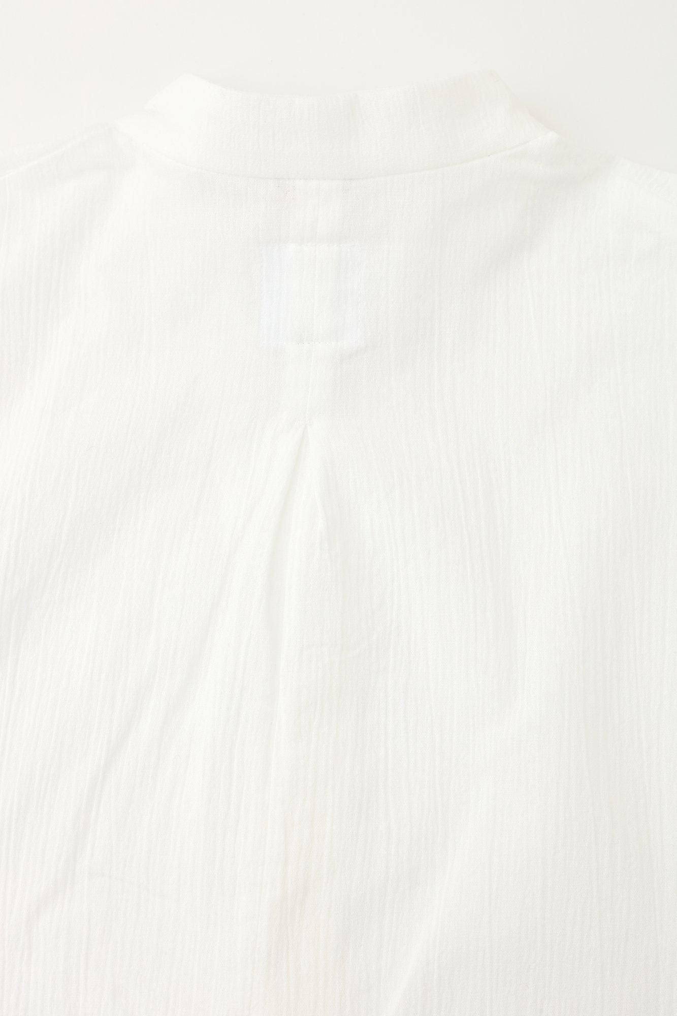 Chizimi Cotton 20/20 Band Collar Tight-sleeved Kimono Shirt / White