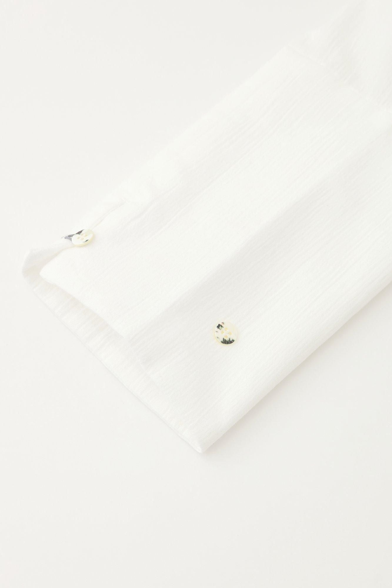 Chizimi Cotton 20/20 Band Collar Tight-sleeved Kimono Shirt / White