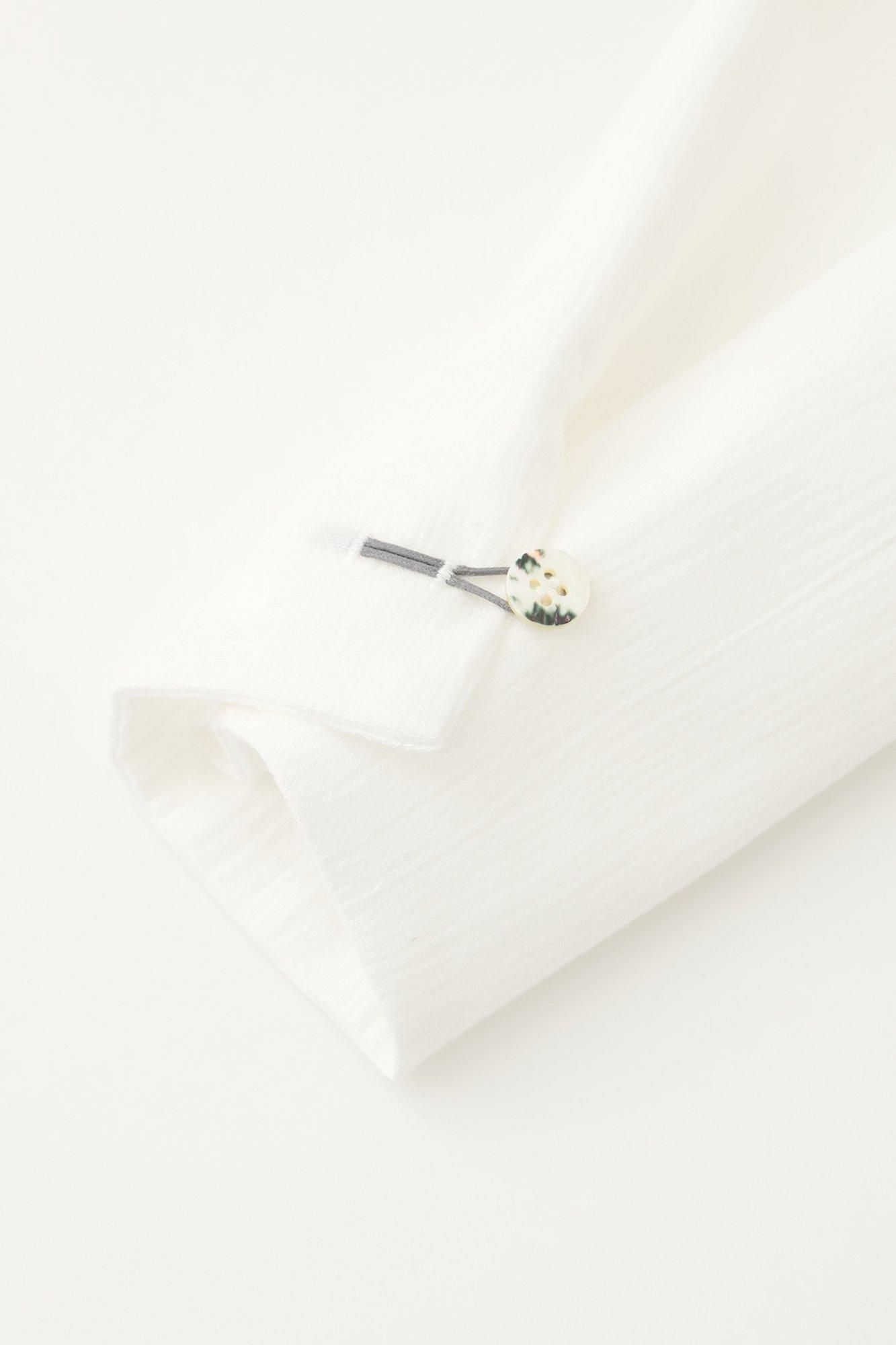 Chizimi Cotton 20/20 Band Collar Tight-sleeved Kimono Shirt / White