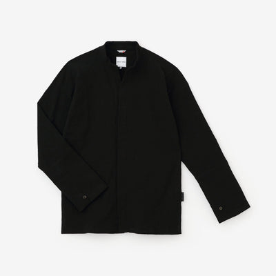 Chizimi Cotton 20/20 Band Collar Tight-sleeved Kimono Shirt / Black