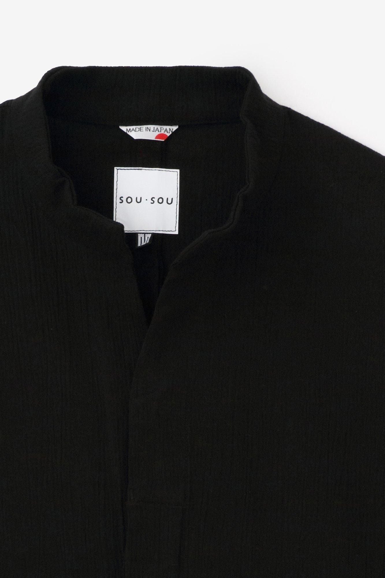 高島縮 20/20 立衿（たちえり） 筒袖襯衣（つつそでしんい）／濡羽色（ぬればいろ）