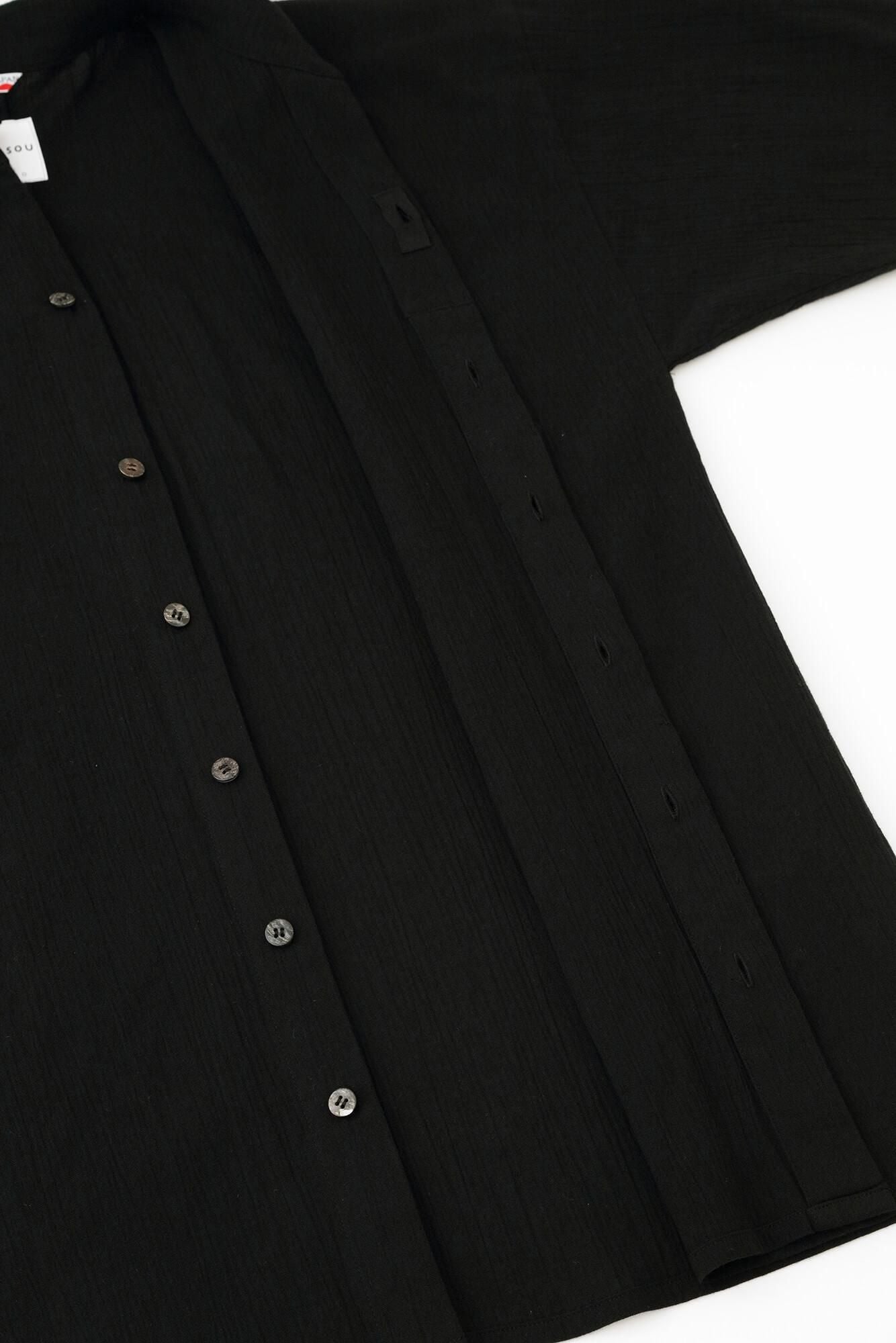 高島縮 20/20 立衿（たちえり） 筒袖襯衣（つつそでしんい）／濡羽色（ぬればいろ）