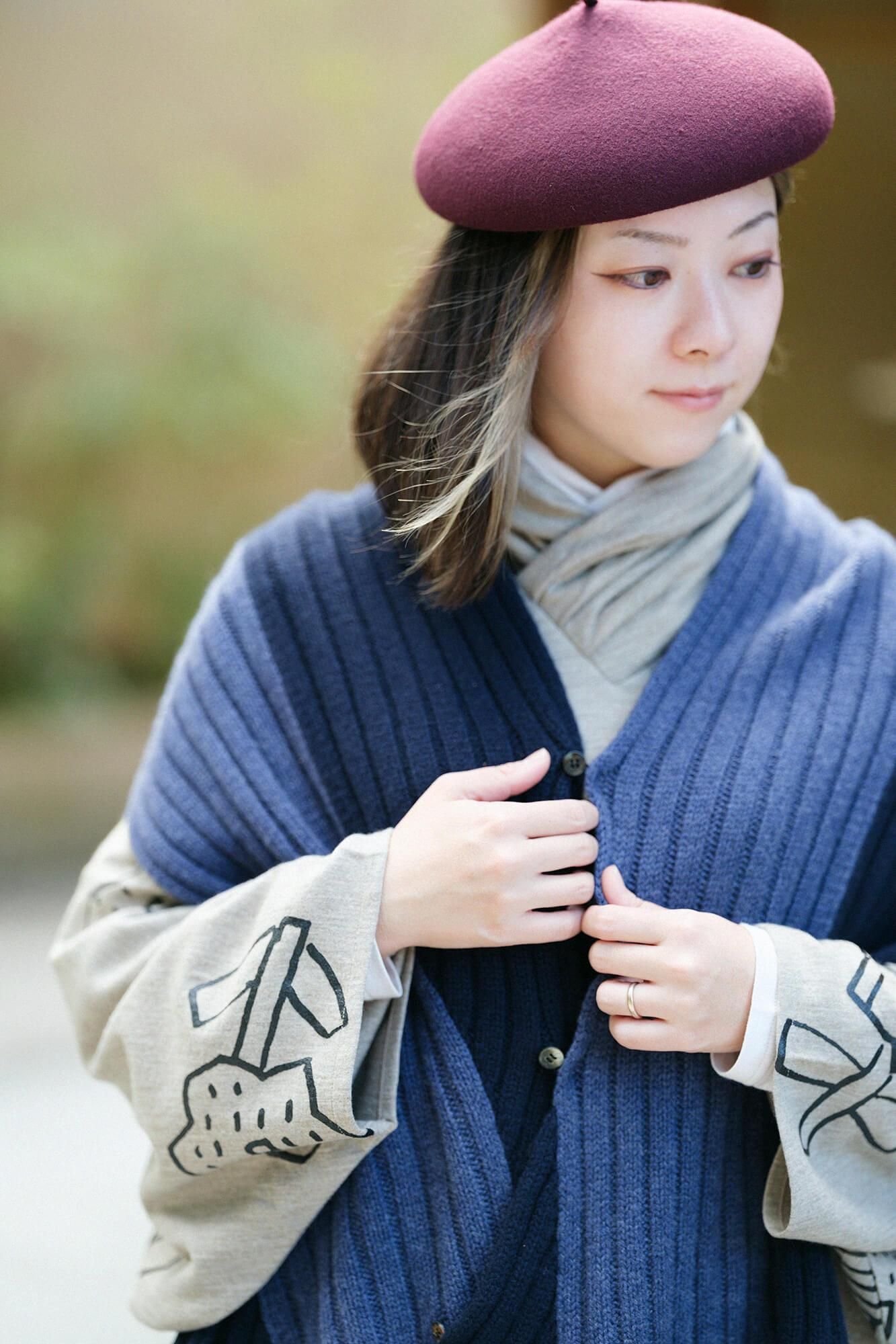 SOU・SOU×ALPHA 羊絨 枯山水圍巾／藍色×暗藍色