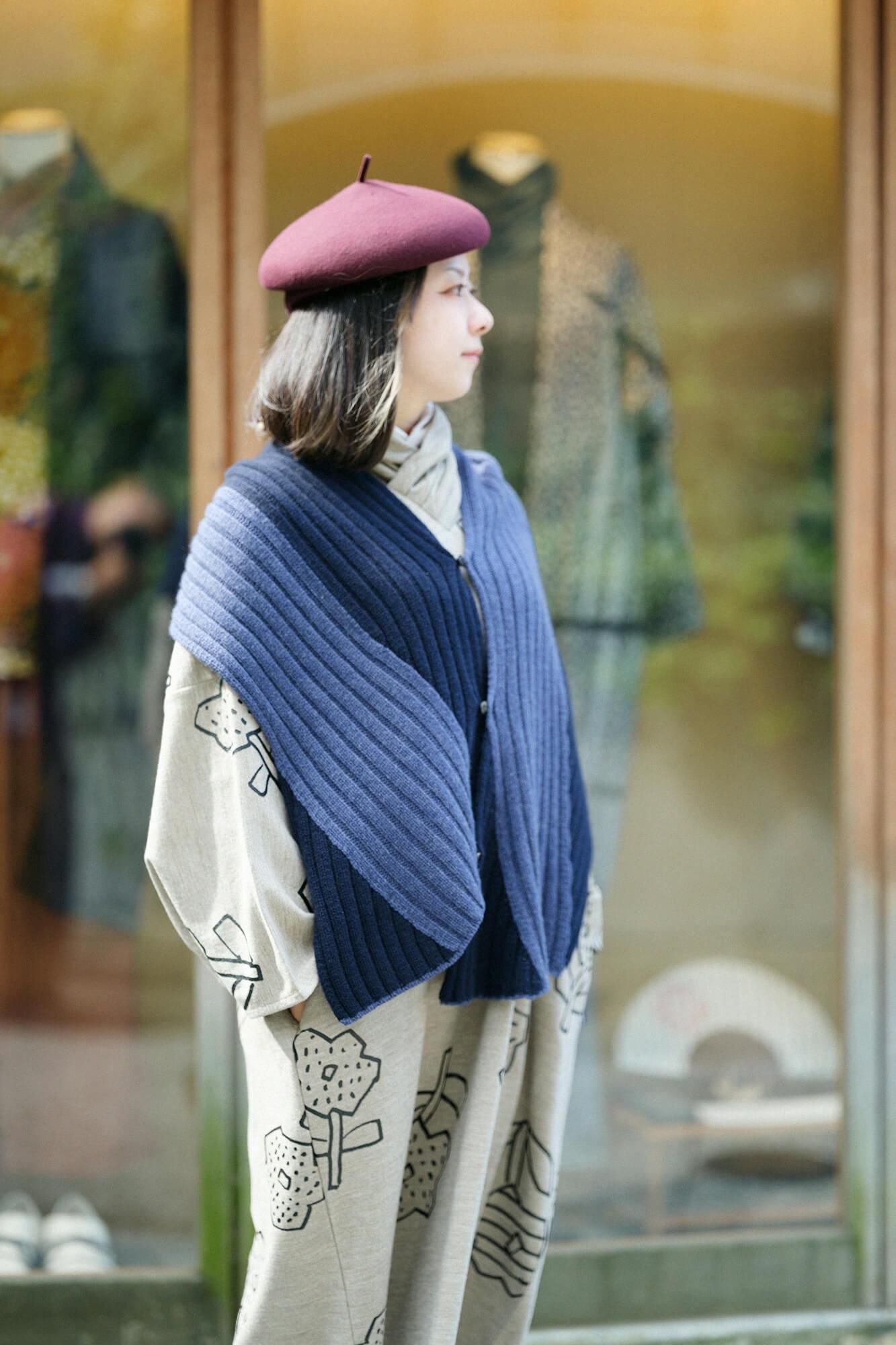 SOU・SOU×ALPHA 羊絨 枯山水圍巾／藍色×暗藍色