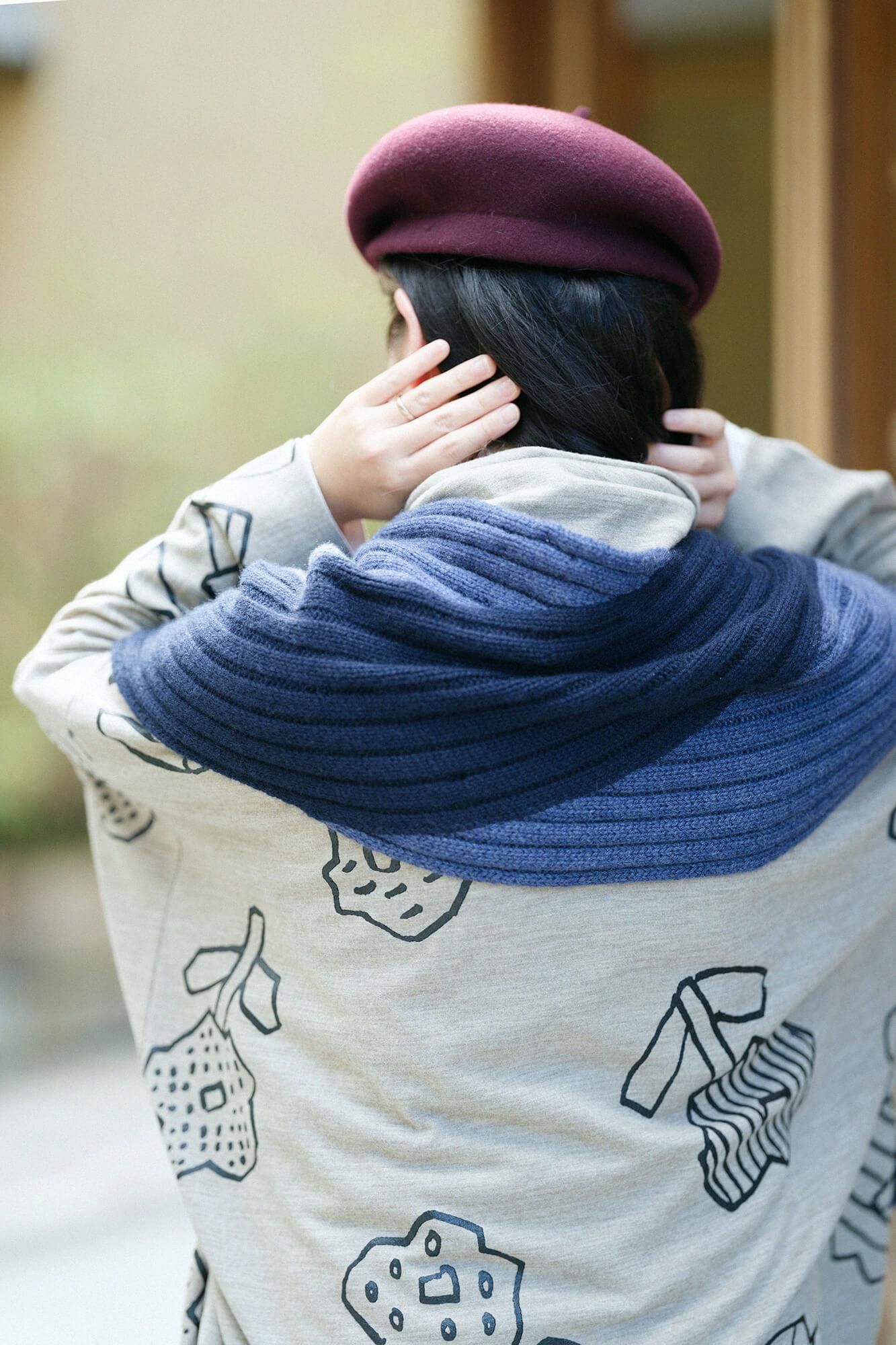 SOU・SOU×ALPHA 羊絨 枯山水圍巾／藍色×暗藍色