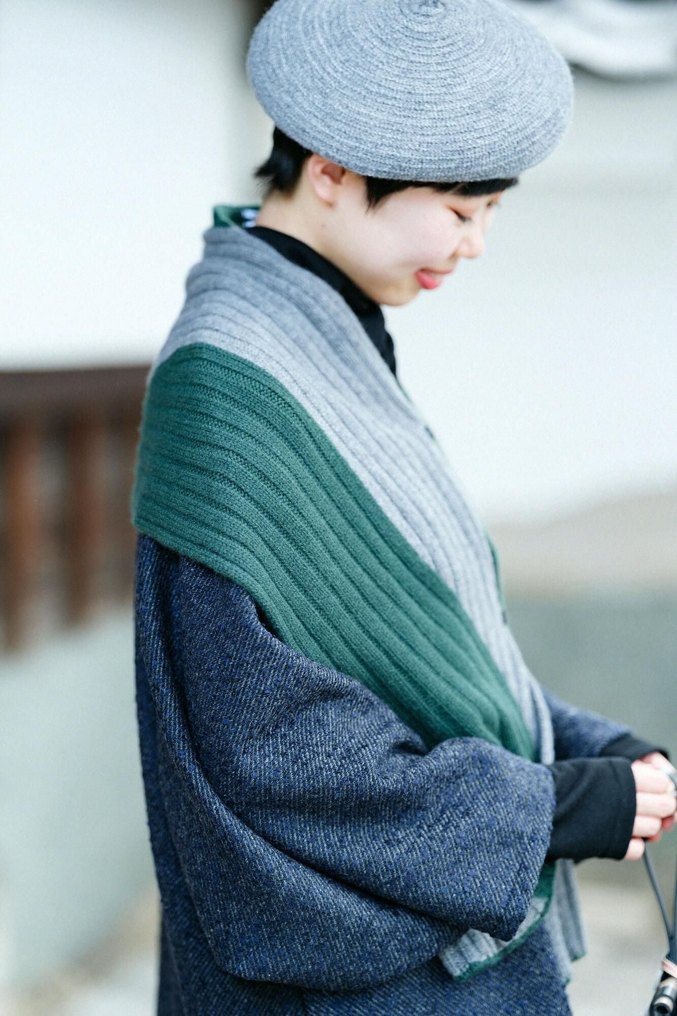 SOU・SOU×ALPHA 羊絨 枯山水圍巾／深綠色×墨黑色