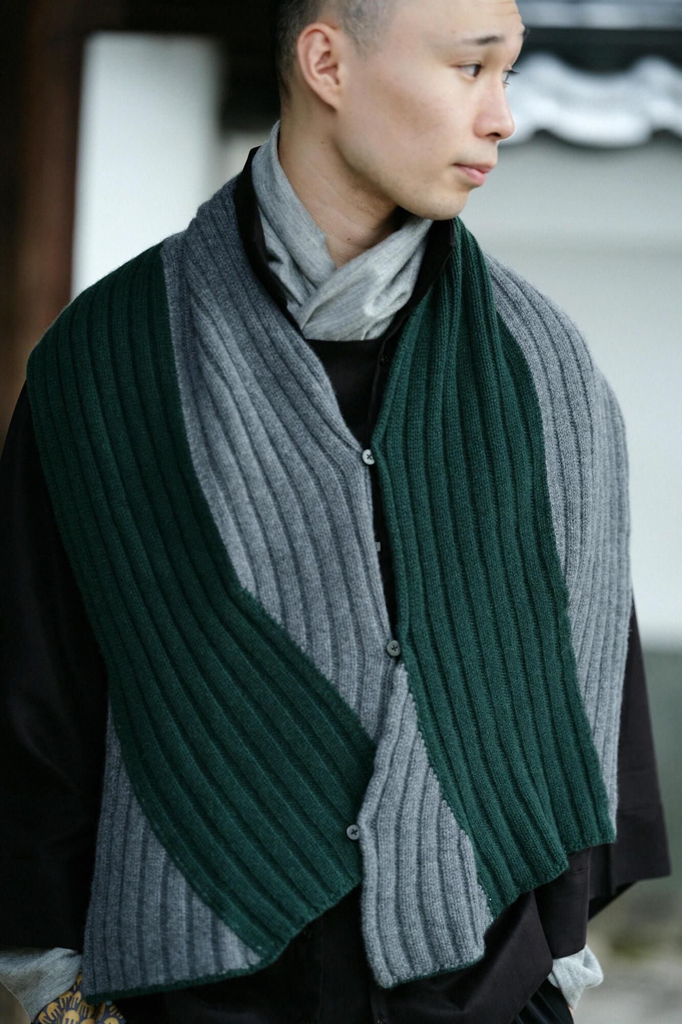 SOU・SOU×ALPHA 羊絨 枯山水圍巾／深綠色×墨黑色