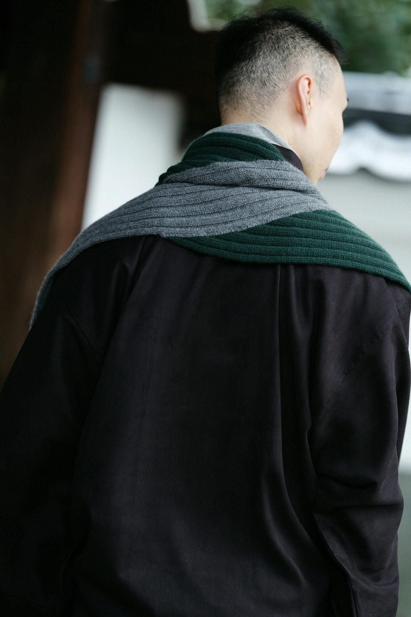 SOU・SOU×ALPHA 羊絨 枯山水圍巾／深綠色×墨黑色