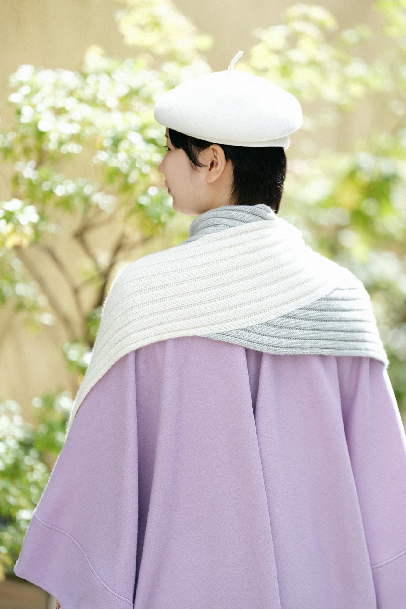 SOU・SOU×ALPHA 羊絨枯山水圍巾／淺灰色×鳥白色