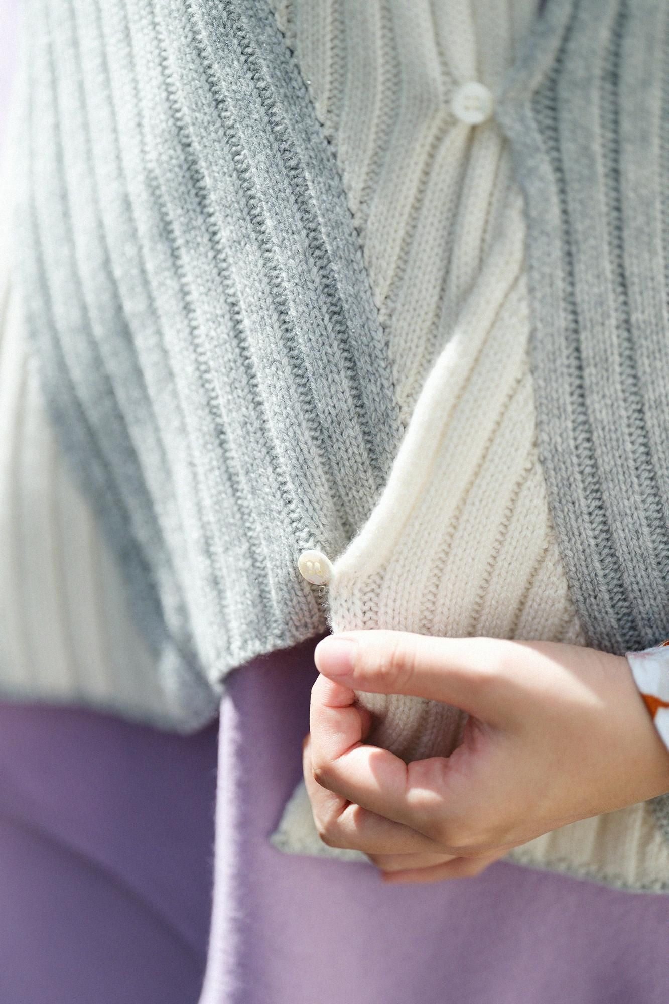 SOU・SOU×ALPHA 羊絨枯山水圍巾／淺灰色×鳥白色