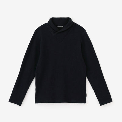 【官網限定】棉毛雙層編半衿秋聲 高領上衣/深藍色