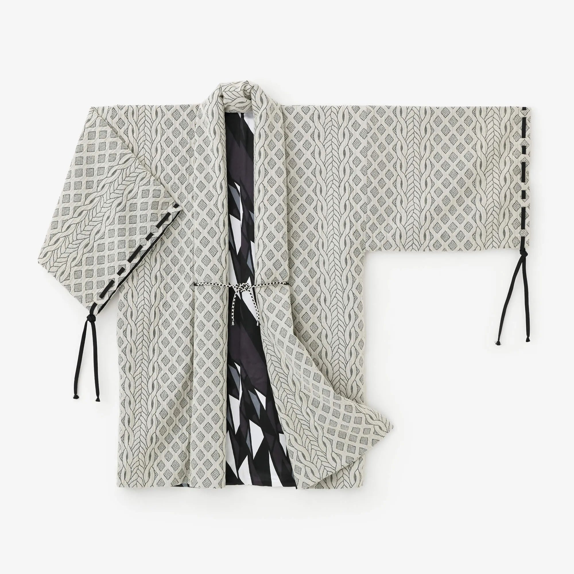 【net limited】Jacquard Rectangular Sleeve Coat () Mid-length with Lining/Ivory x Thin Ice)