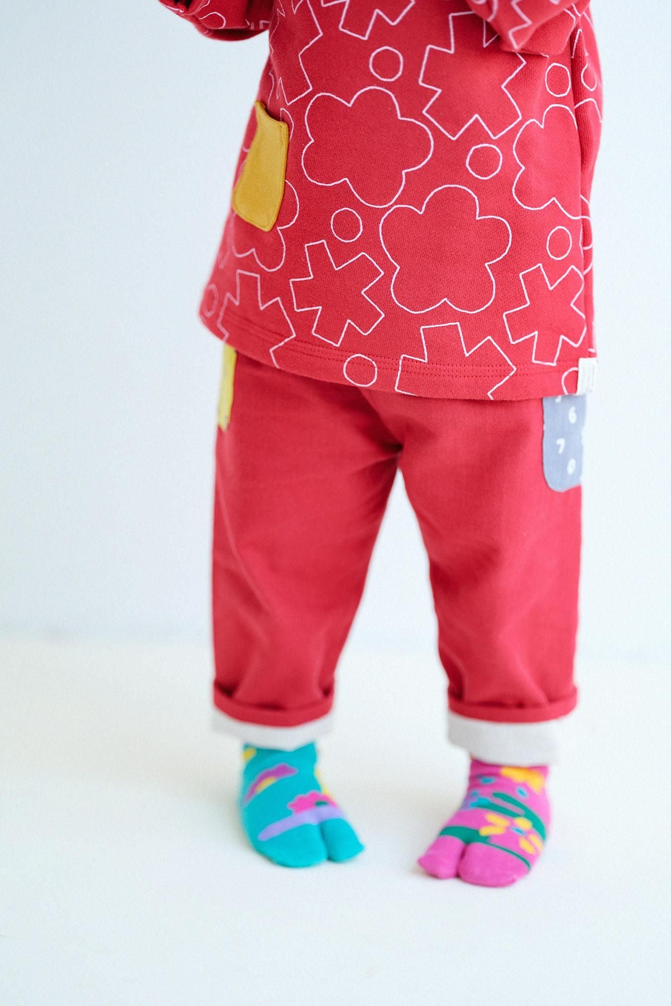 ●伊勢木棉 三袋童裝長褲 附裡襯／紅色