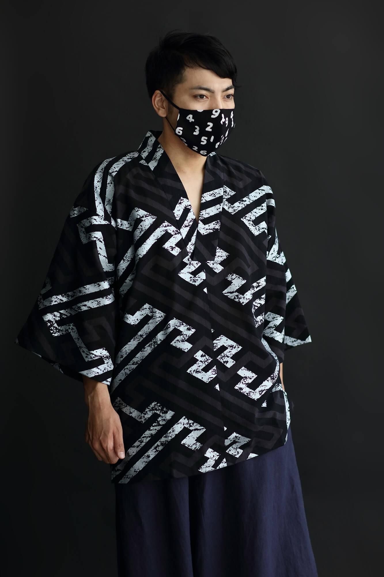 ◎【30%OFF】高島縮 テキスタイルマスク／SO-SU-U昆（こん） 濡羽色（ぬれ