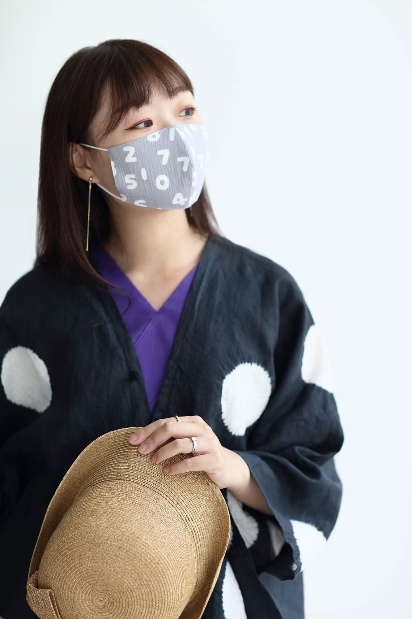 ◎【30%OFF】高島縮棉圖案紋樣布口罩／SO-SU-U十數 昆 淺灰色