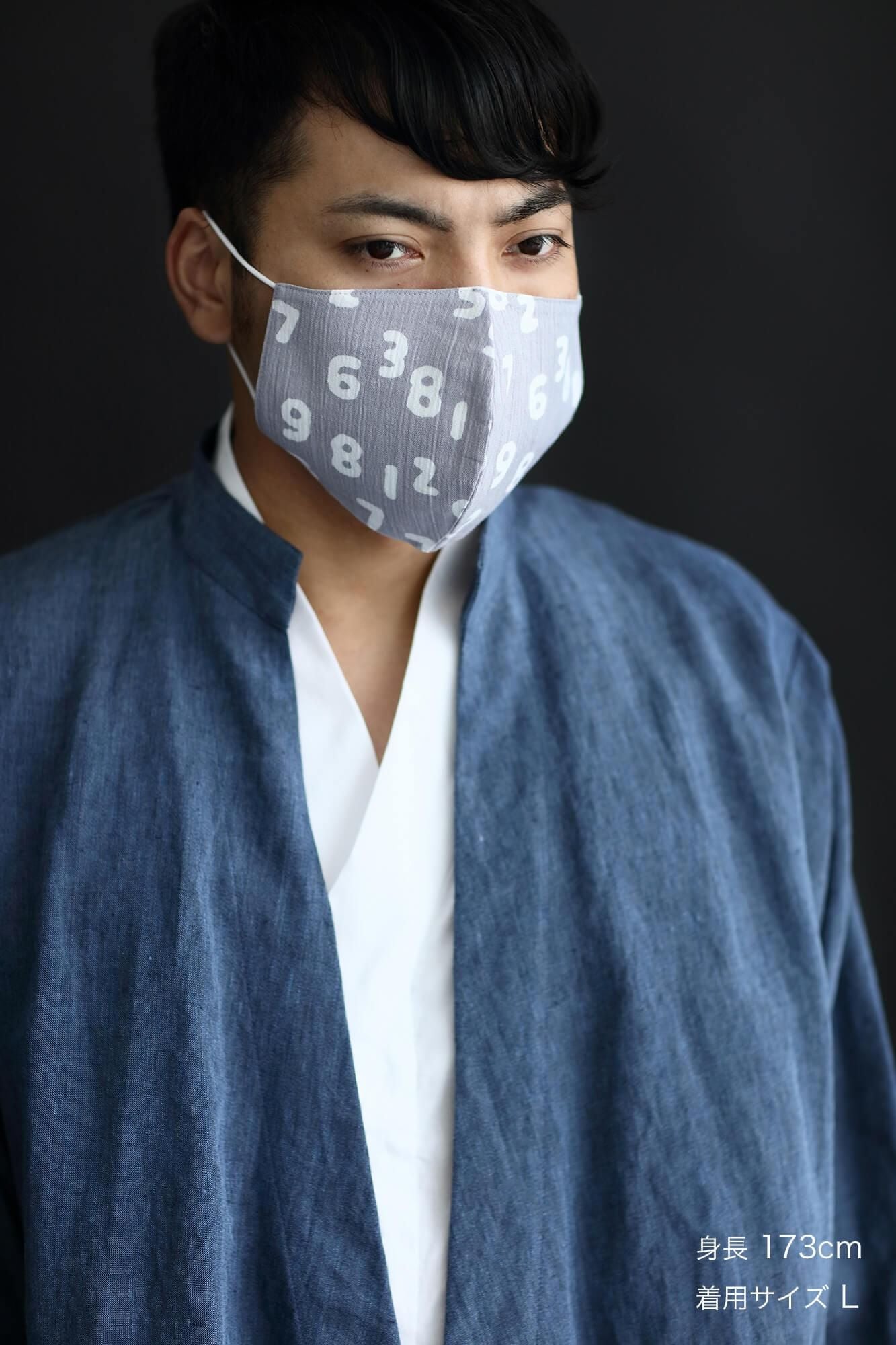 ◎【30%OFF】高島縮棉圖案紋樣布口罩／SO-SU-U十數 昆 淺灰色