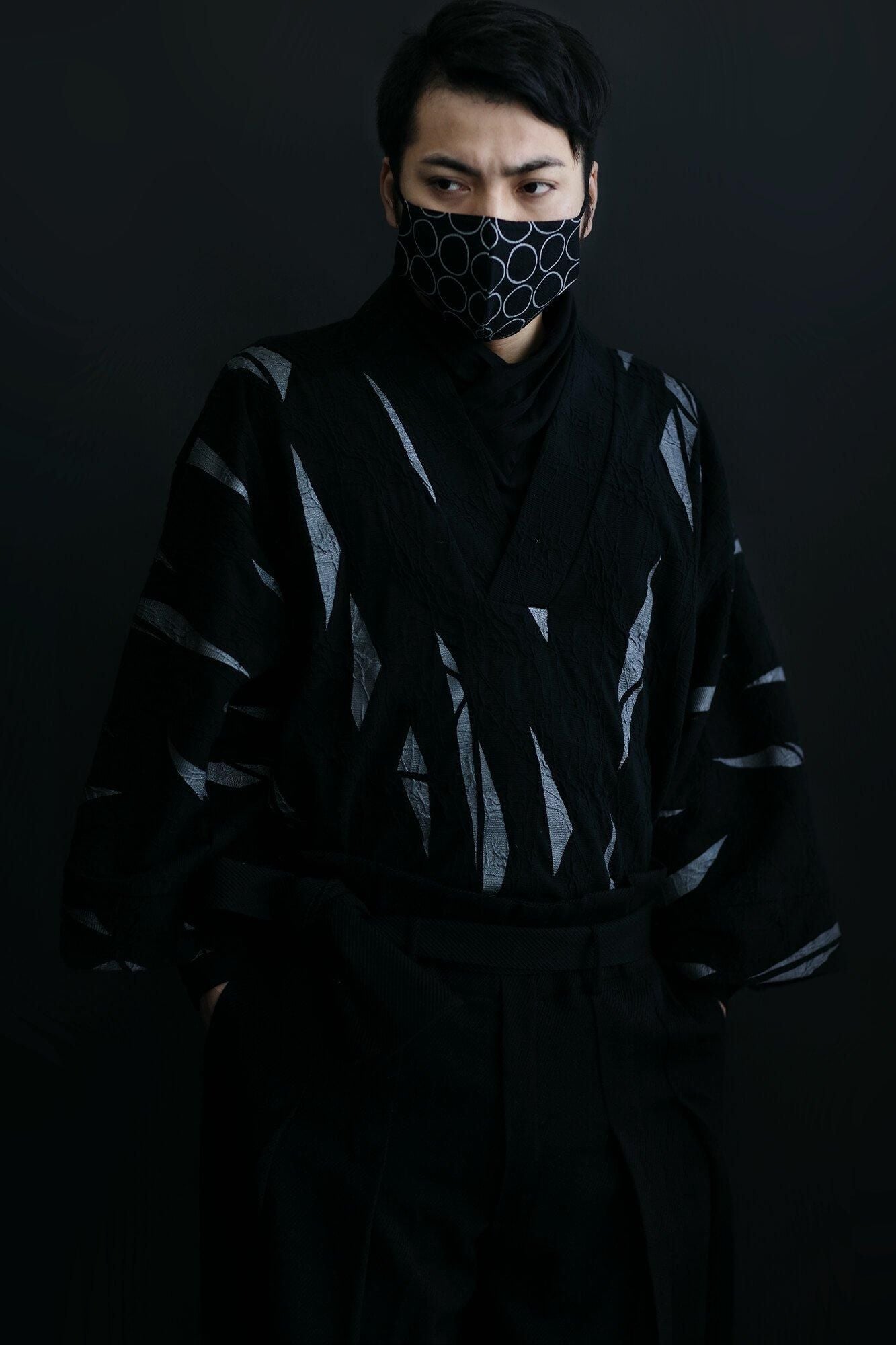 ◎【30%OFF】棉麻紡×高島縮棉 圖案紋樣布口罩／排圈圈 黑色×灰炭色