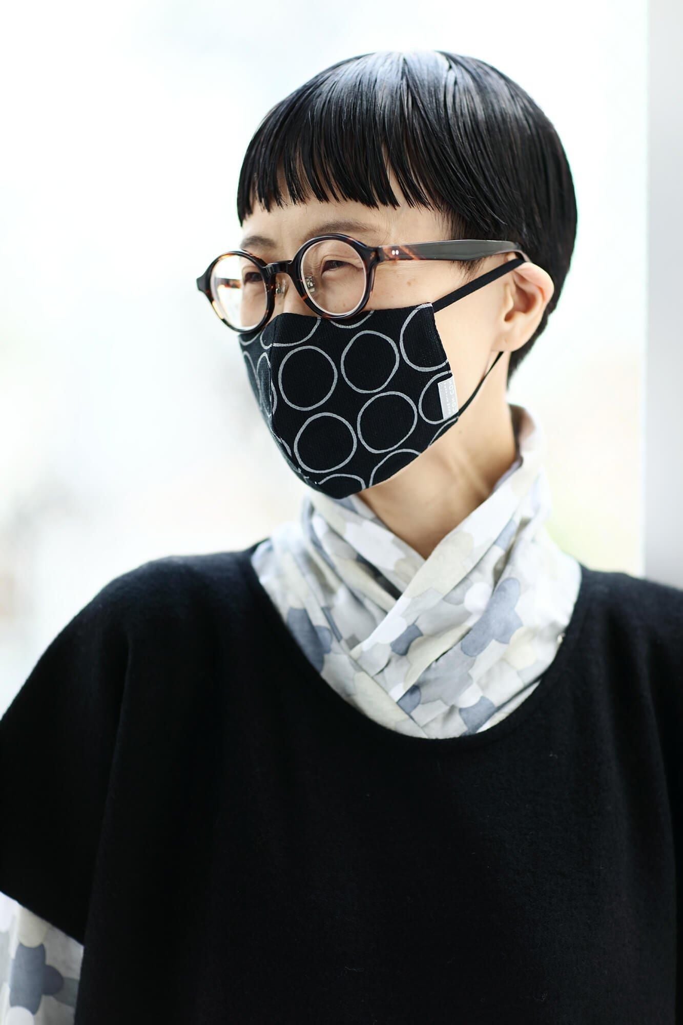 ◎【30%OFF】棉麻紡×高島縮棉 圖案紋樣布口罩／排圈圈 黑色×灰炭色