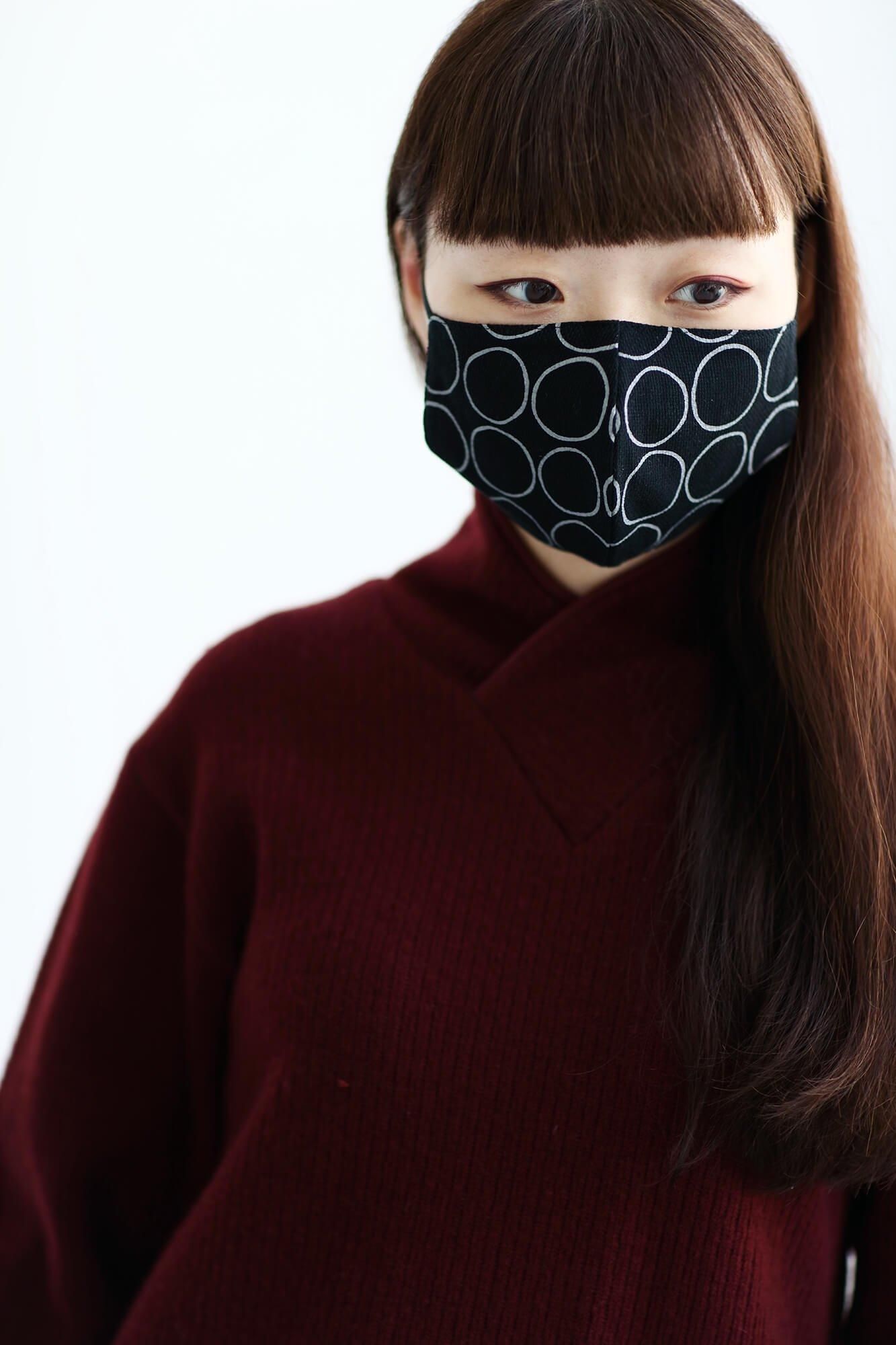 ◎【30%OFF】棉麻紡×高島縮棉 圖案紋樣布口罩／排圈圈 黑色×灰炭色