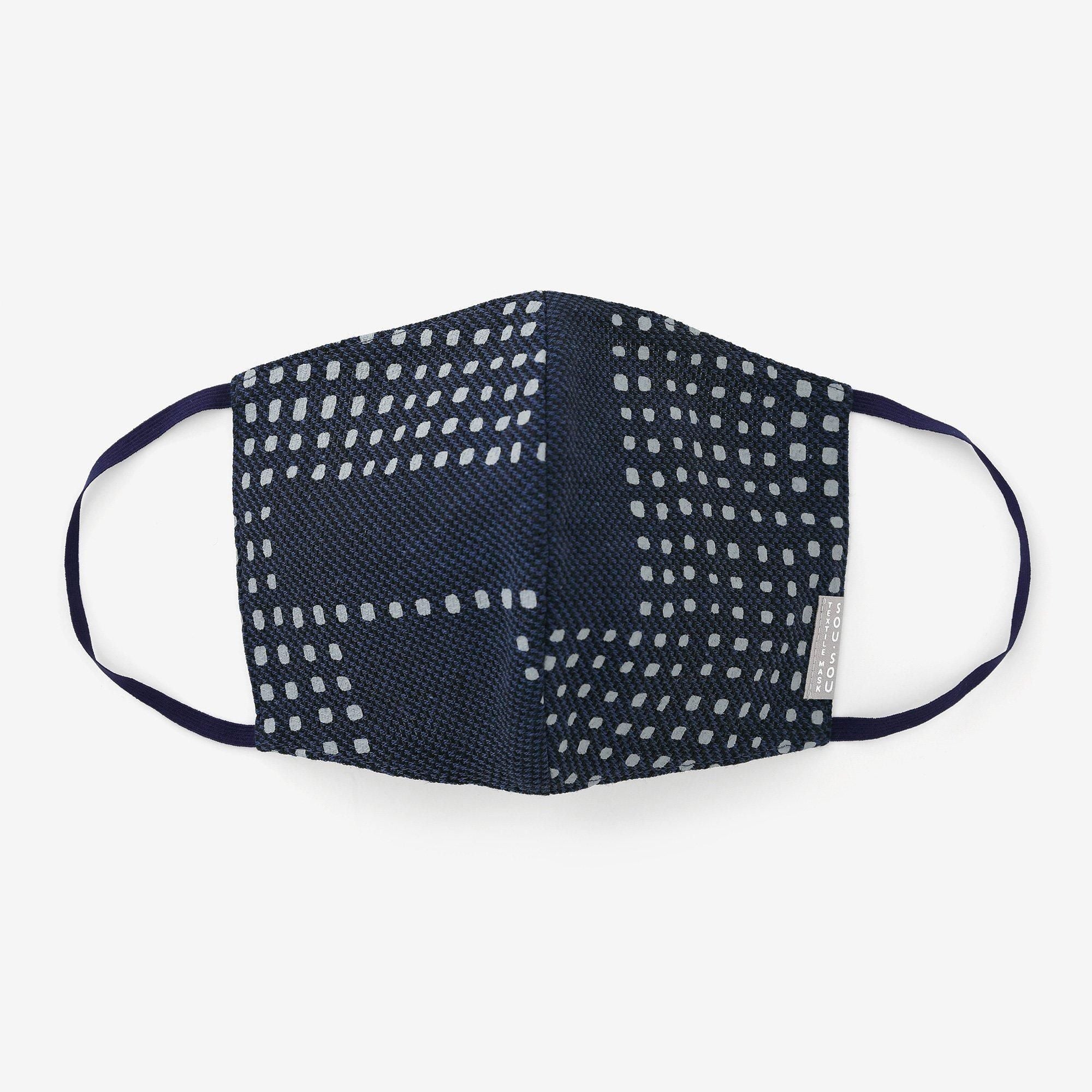 ◎【30%OFF】棉麻紡×高島縮棉 圖案紋樣布口罩／影 深藍色×灰色