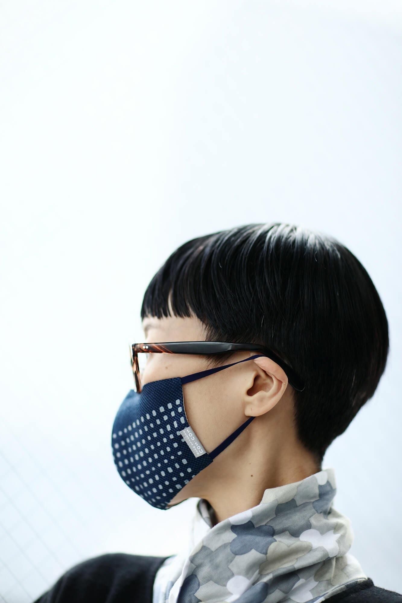 ◎【30%OFF】棉麻紡×高島縮棉 圖案紋樣布口罩／影 深藍色×灰色