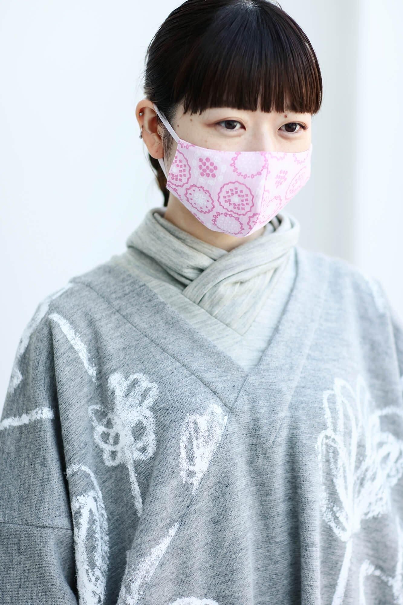 ◎【30%OFF】Chizimi Cotton Cotton Mask / Floral Embroidery