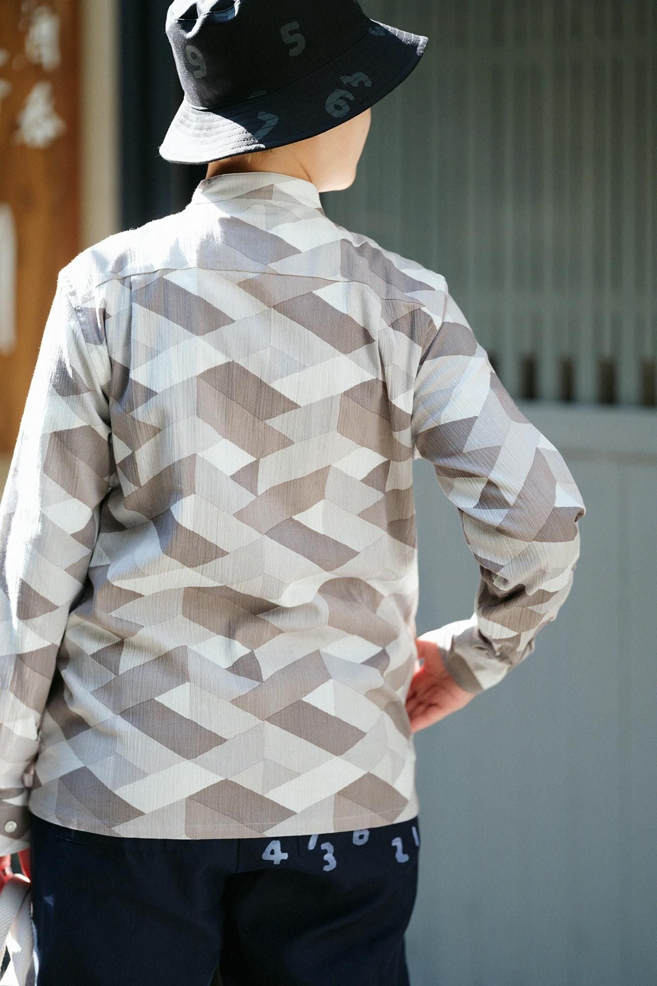 net限定】高島縮 20/20 スタンドカラーシャツ SP／たがいちがい