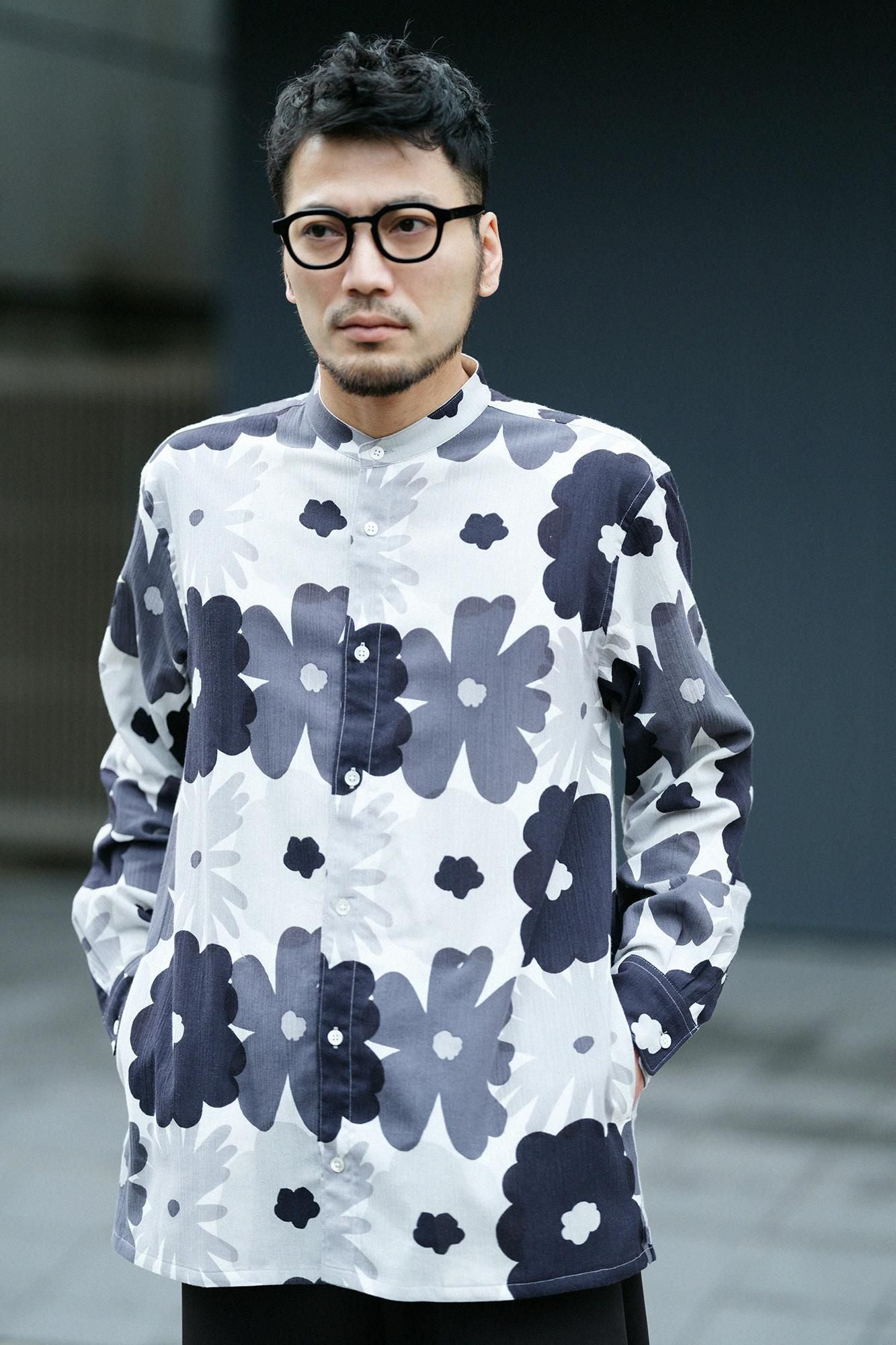 高島縮 20/20 スタンドカラーシャツ SP／おおらかとりどり