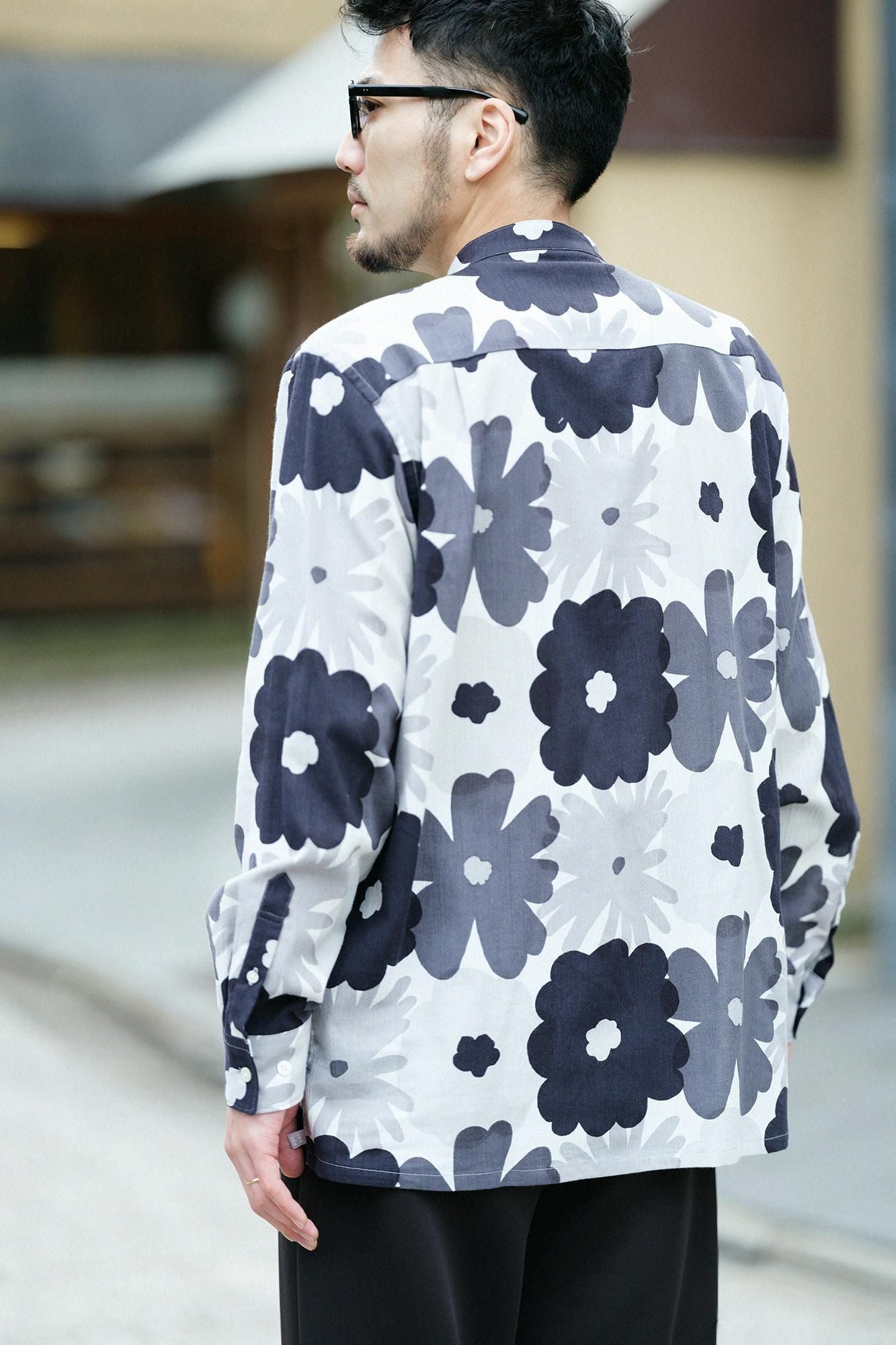 高島縮 20/20 スタンドカラーシャツ SP／おおらかとりどり