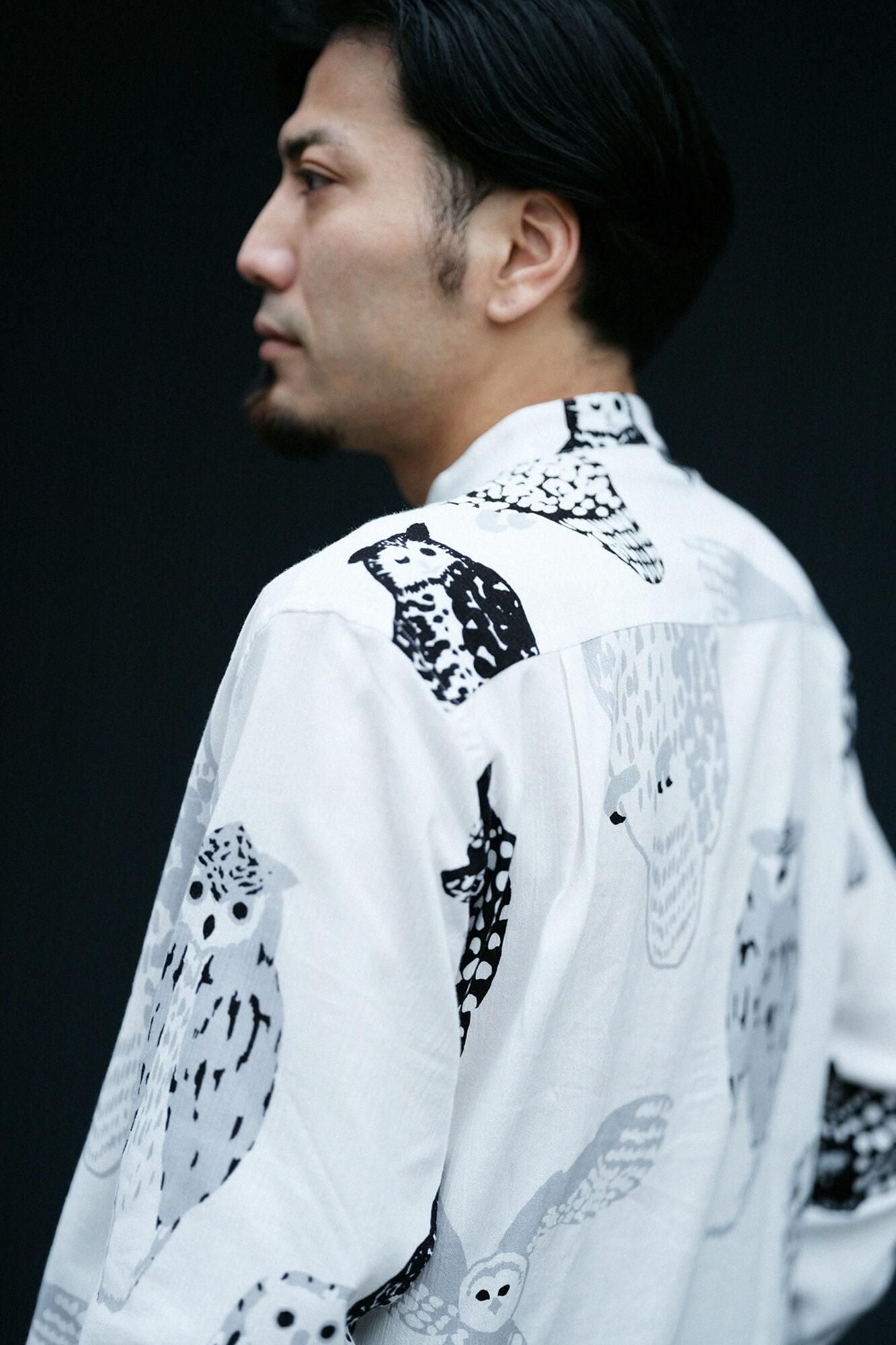 net限定】高島縮 20/20 スタンドカラーシャツ SP／ふくろう